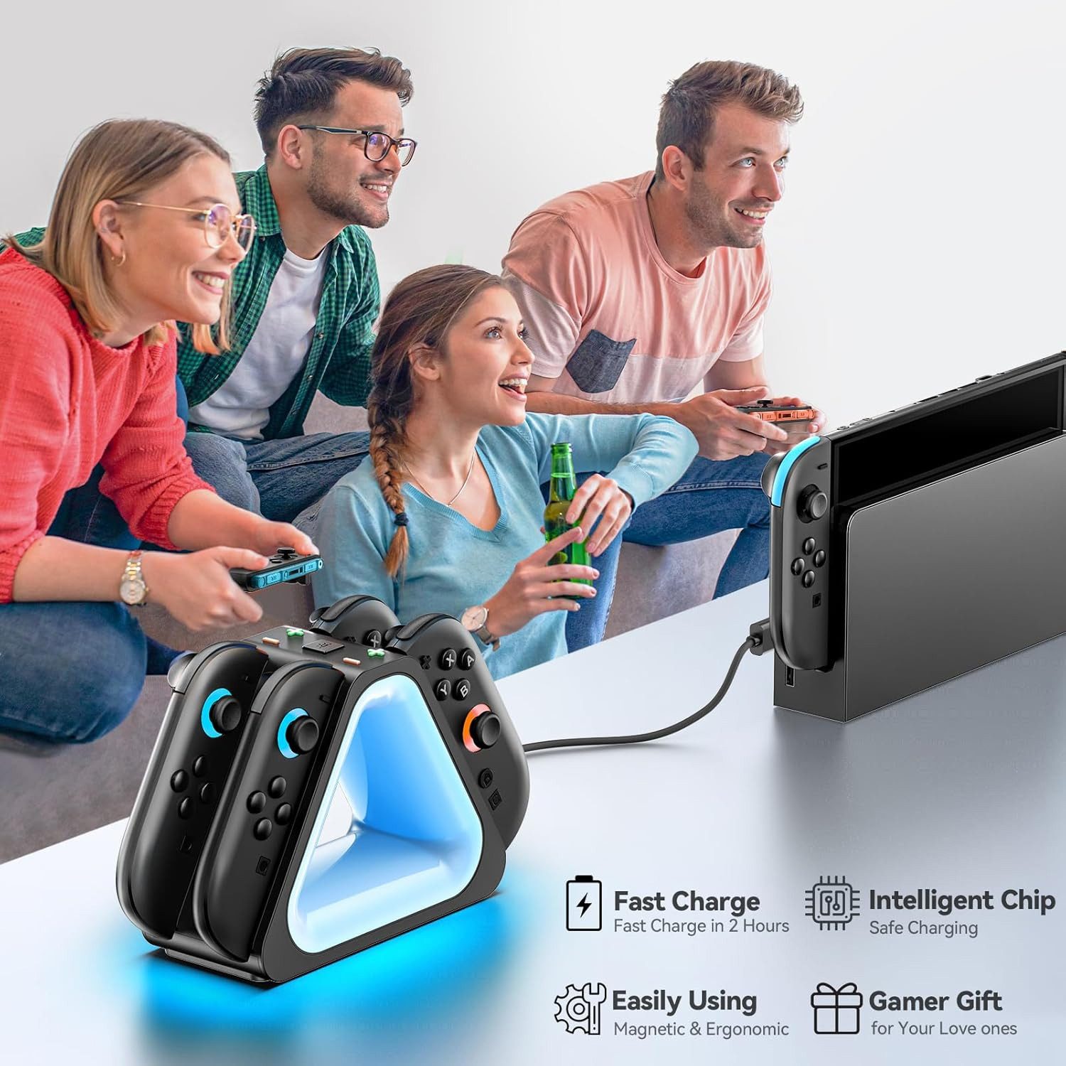 zggzerg Ladestation für Joy Con, Switch 2 Magnetische, Controller Ladegerät Zubehör Nintendo (mit 7 Lichtmodi)