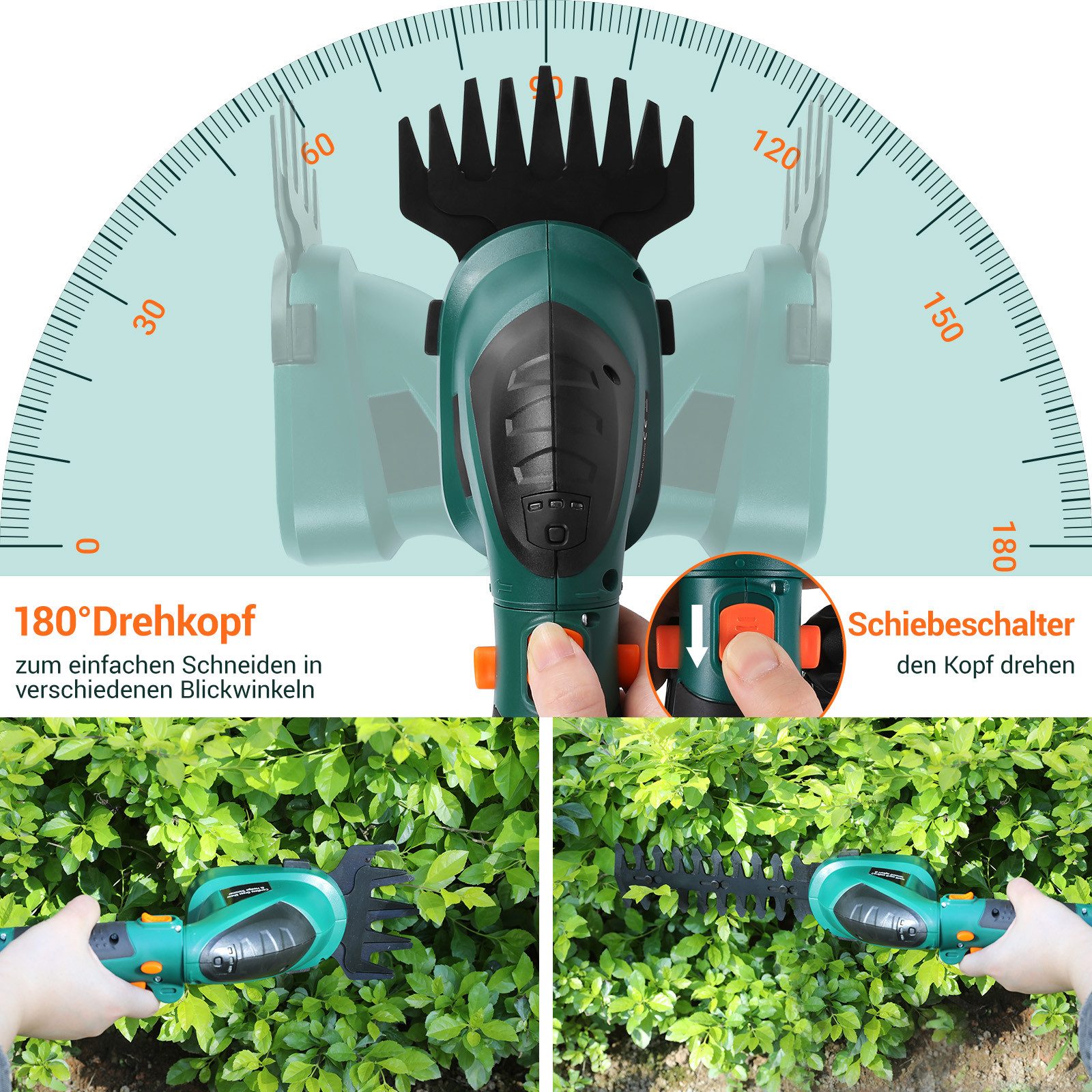 TLGREEN Akku-Grasschere 2 in 1 Handheckenschere mit Teleskopstiel,Akku 7,2V 2000mAh, Geeignet zum Trimmen von Rasenkanten,Strauchschnitt,Gras mähen – Bild 3 von 5