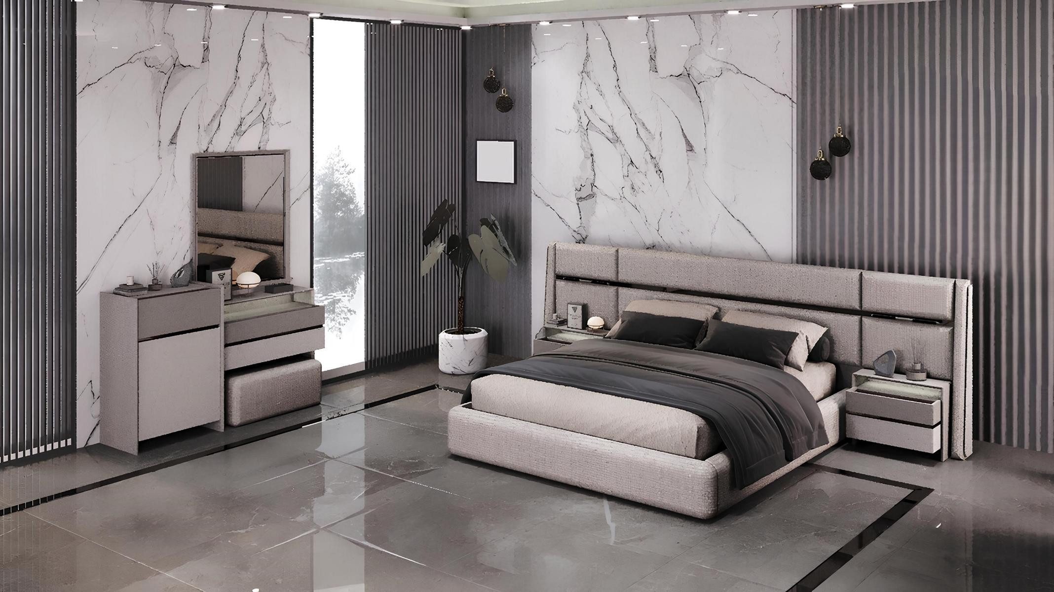 JVmoebel Schlafzimmer-Set Modernes Schlafzimmer-Set mit Bett, Nachttischen und Schminktisch, (4-tlg)