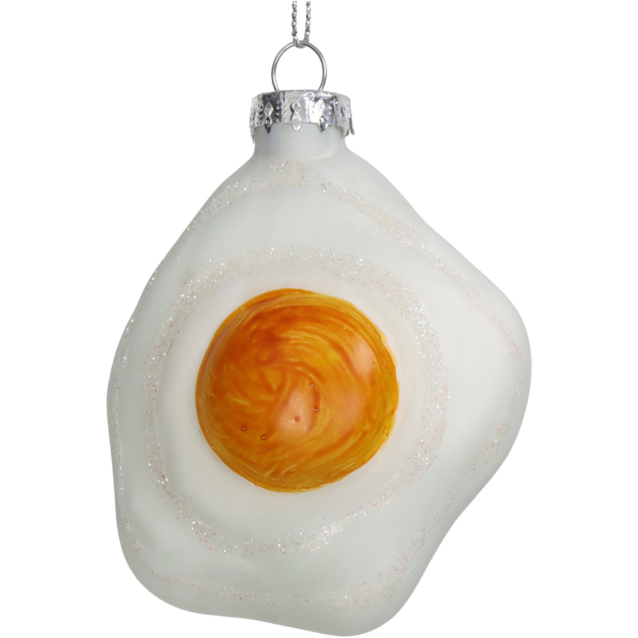 HD Collection Christbaumschmuck, Christbaumschmuck Glas 9,5cm Spiegelei Figur Weiß / Gelb