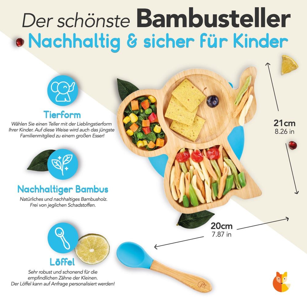 Kleiner Fuchs Kindergeschirr-Set (3-tlg), Bambus/Silikon