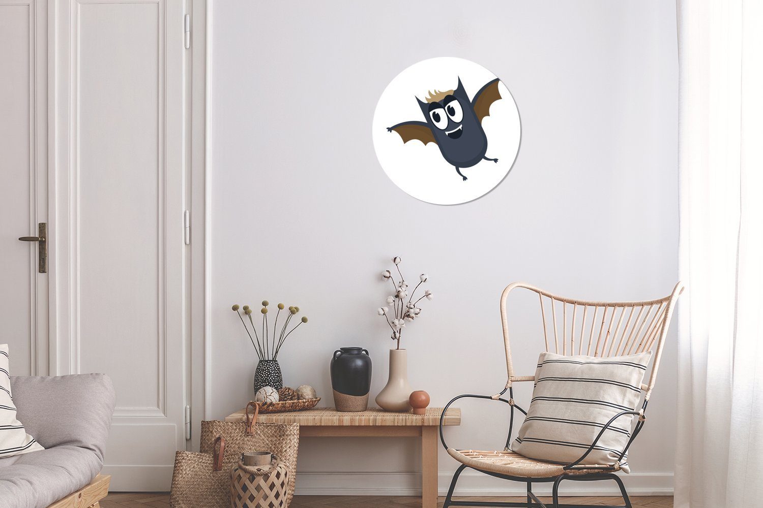 Tapetenkreis St), Fledermaus einer Rund, Kinderzimmer, mit MuchoWow Wohnzimmer Tapetenaufkleber, (1 kleinen Wandsticker für Illustration Flügeln