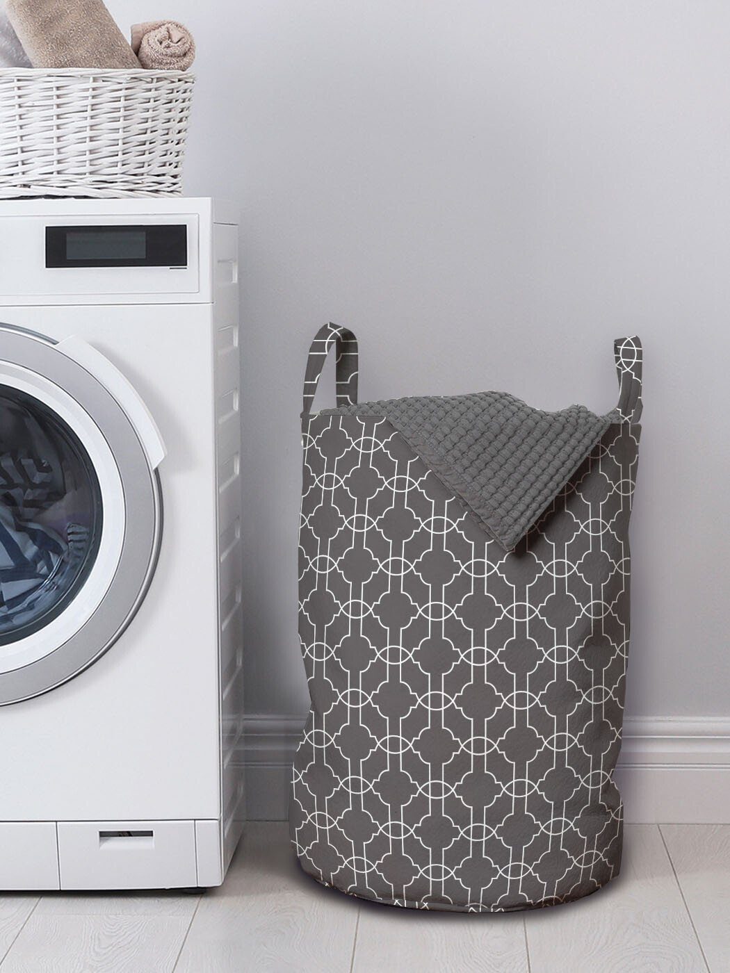 Abakuhaus Wäschesäckchen mit Waschsalons, für Kordelzugverschluss Griffen geometrisch Wäschekorb monochrome Quatrefoil