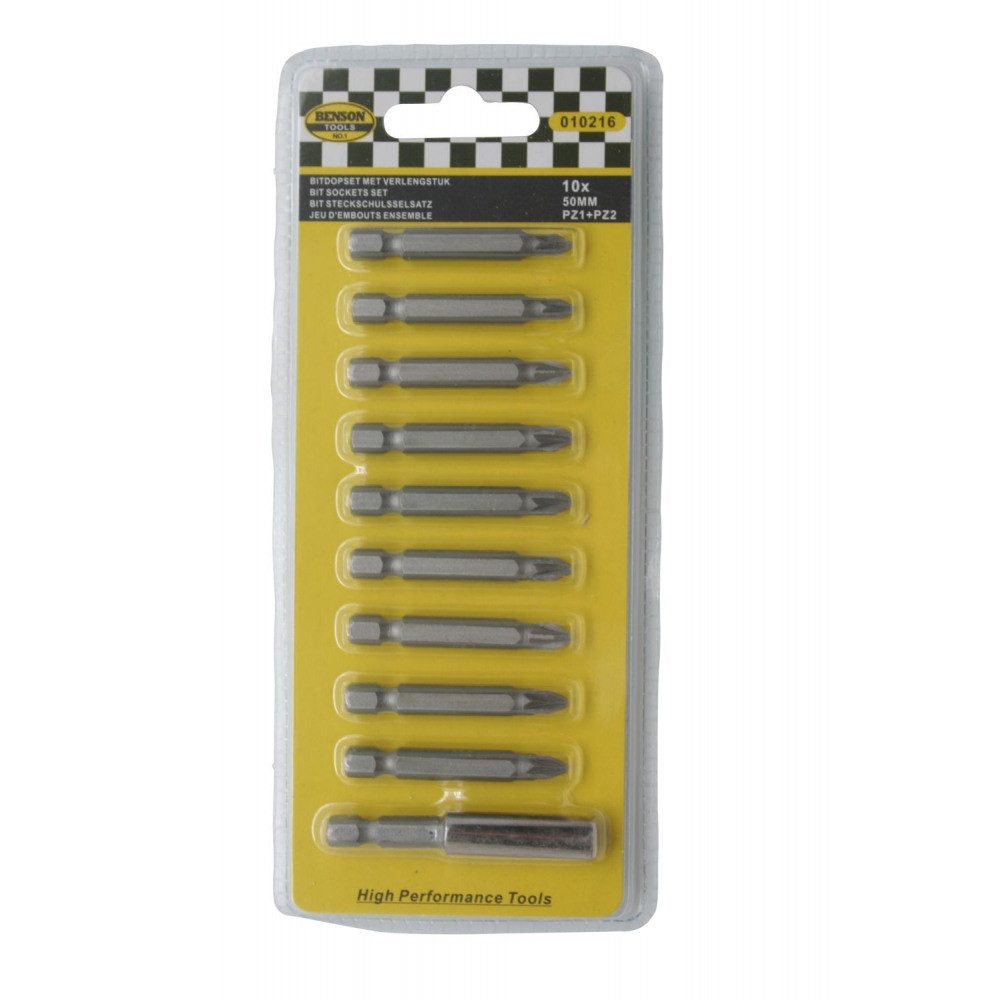 Benson Tools Bit-Set Биты Set 10 Stück 50mm pz1 + pz2 mit Verlängerung