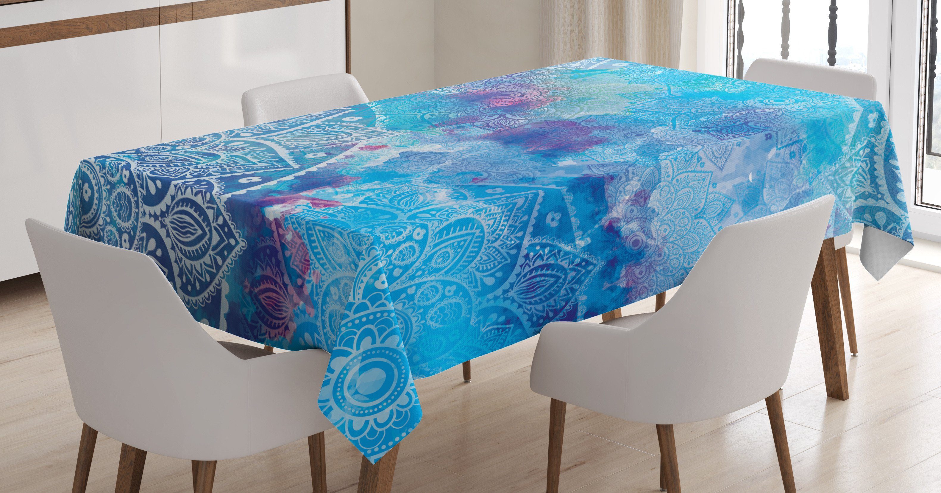 Abakuhaus Tischdecke Farbfest Waschbar Für den Außen Bereich geeignet Klare Farben, Mandala Aquarell Floral asiatischen