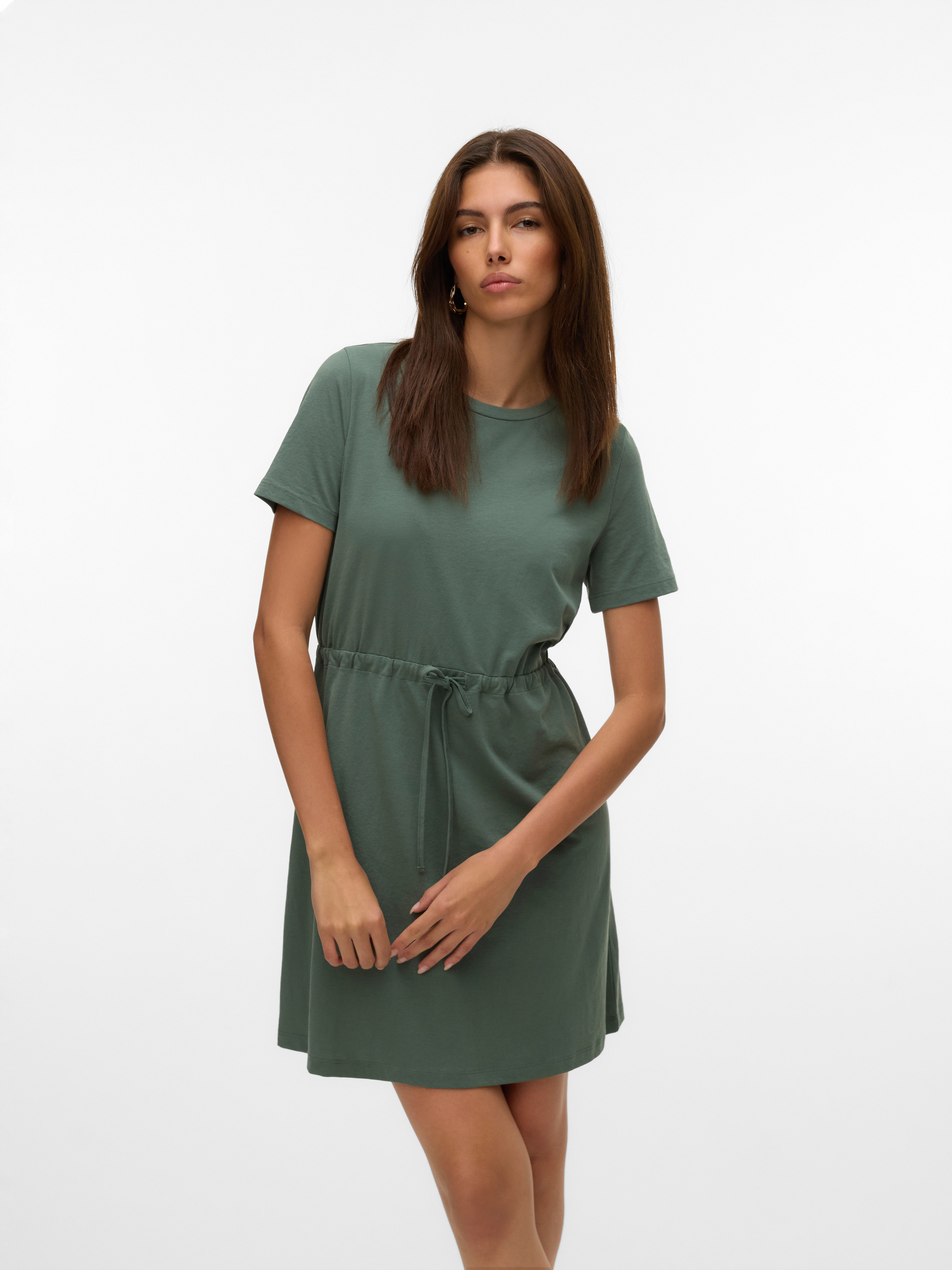 Vero Moda Shirtkleid VMLUNA SS SHORT STRING DRESS JRS NOOS Baumwollmischung günstig online kaufen