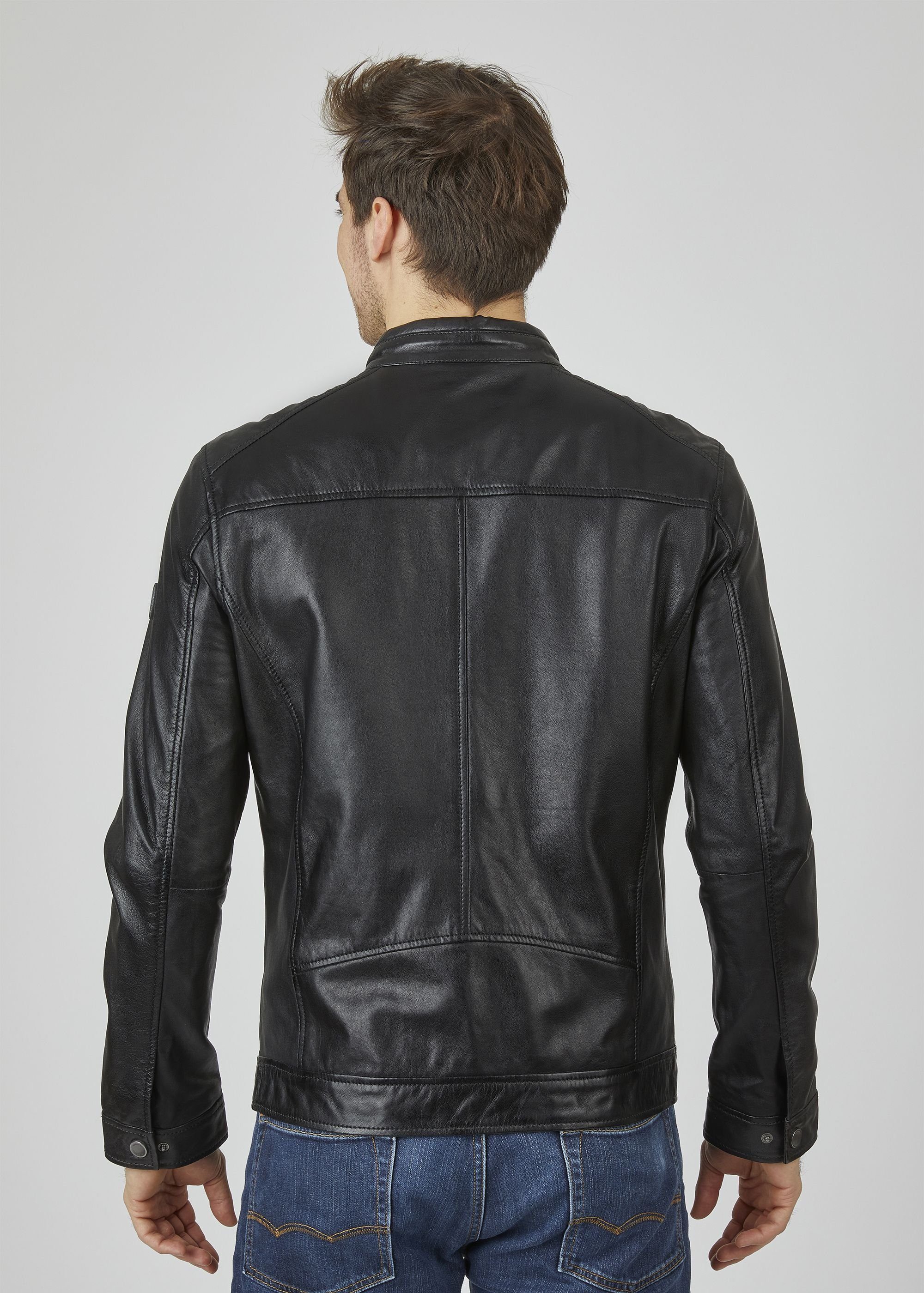 bugatti Lederjacke BUDANILO (1-St) mit Reißverschlüssen und Druckknopfriegeln