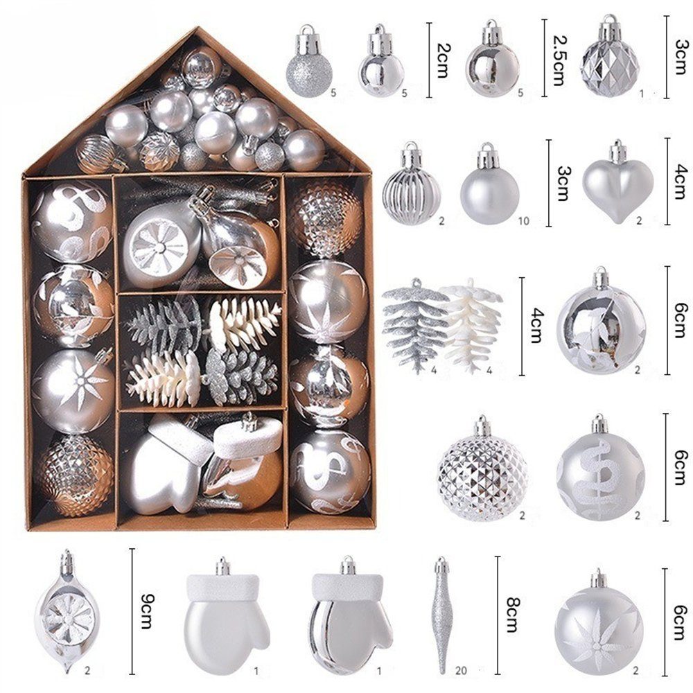 Rouemi Weihnachtsbaumkugel Christbaumschmuck (70 St), Weihnachtskugeln,Weihnachtsschmuck Silberfarben Hängende