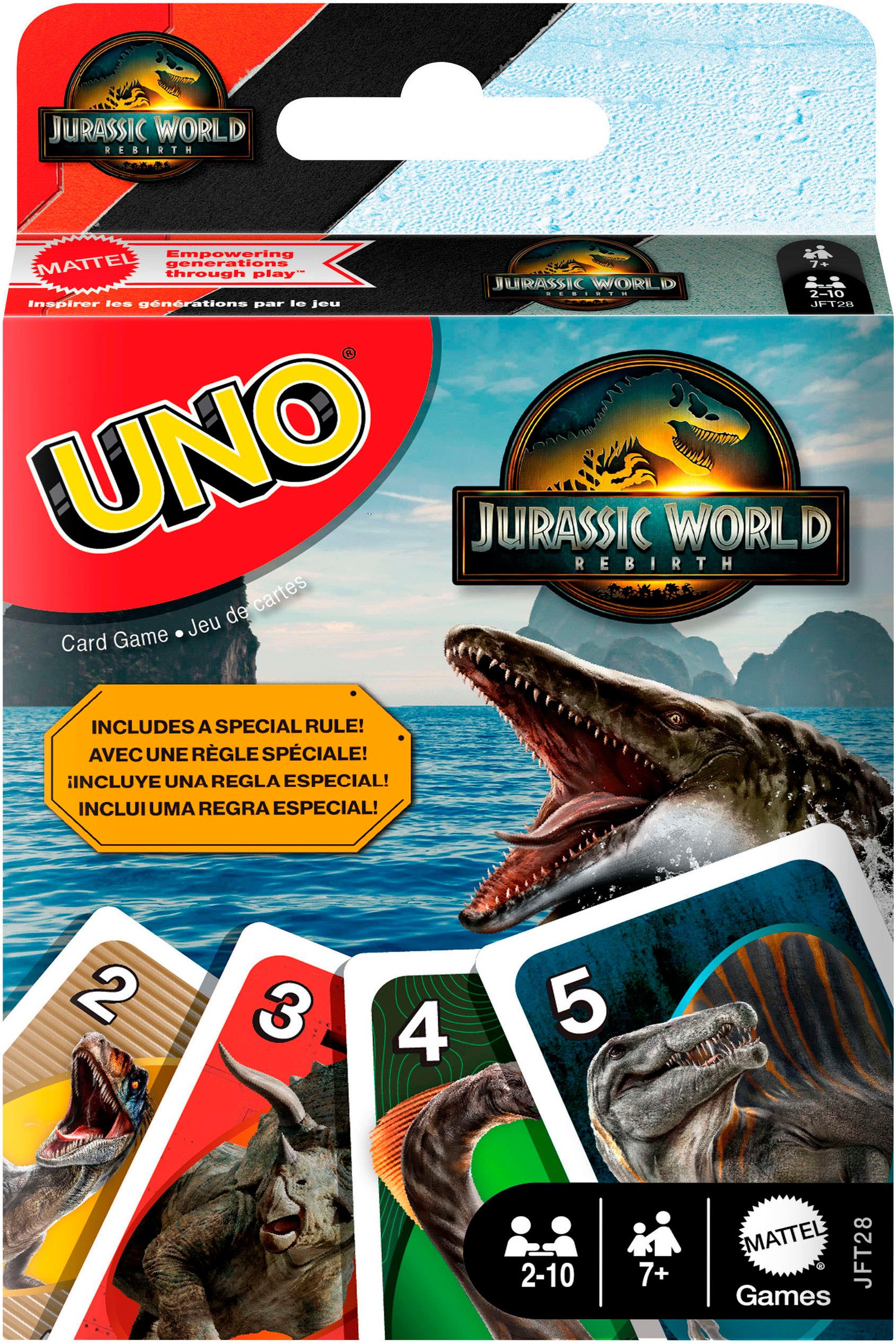 Mattel games Spiel Jurassic World Rebirth, UNO, Familienspiel