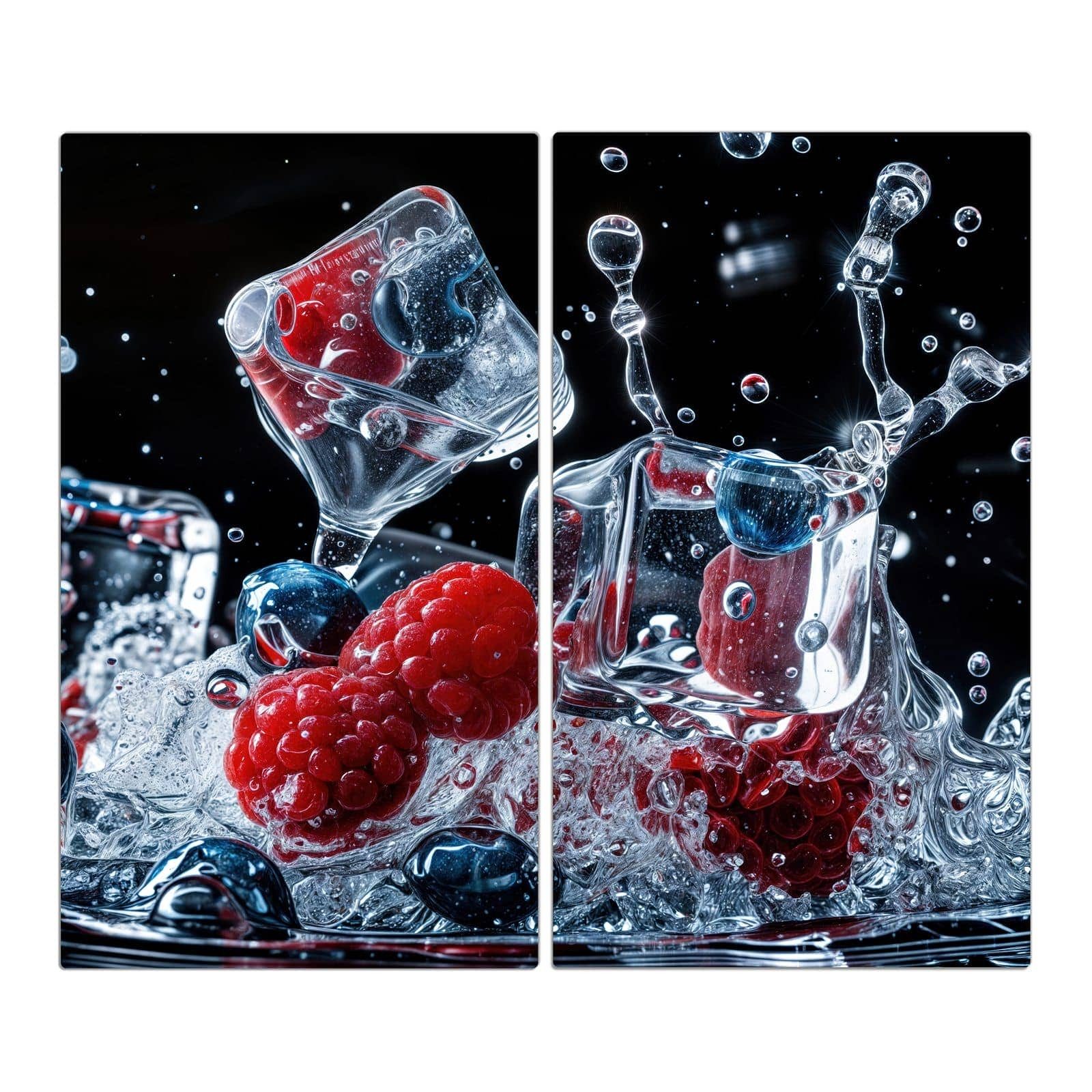 Primedeco Herd-Abdeckplatte Herdabdeckplatte Spritzschutz aus Glas Beeren Eiswürfel, Glas, (2 tlg)