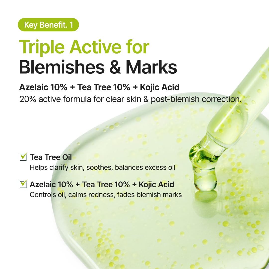 Purito Seoul Gesichtsserum Azelaic Acid 10 Kojic Azulene Serum Triple-Wirkstoffpflege gegen Hautunreinheiten & post-acne Marks - 30 ml, Vegan & parfumfrei