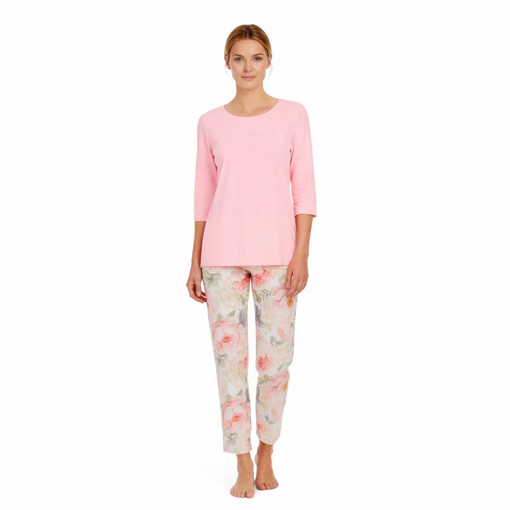 Ringella Pyjama - Schlafanzug mit 3/4 Arm und 7/8 Hose im Pfingstrosendessin (2 tlg) 50% Baumwolle 50% Modal