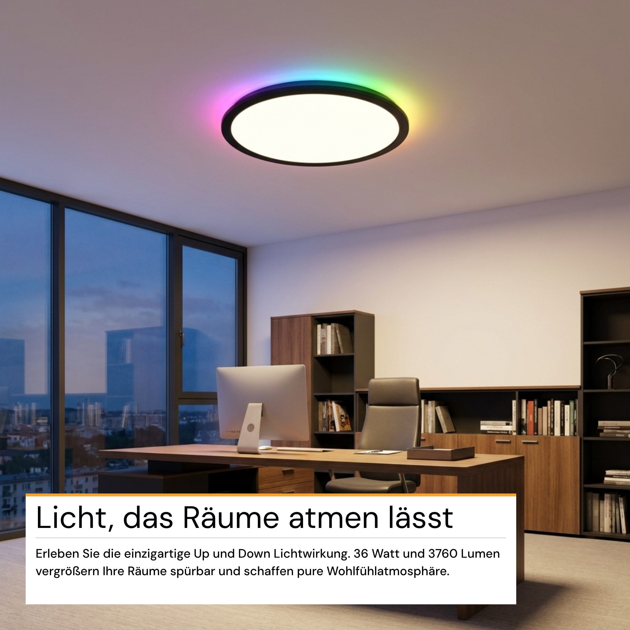 ENOVALITE Aufbauleuchte ENOVALITE LED Aufbaupanel Ø40 cm 36 W CCT einstellbar, Farbwechsler