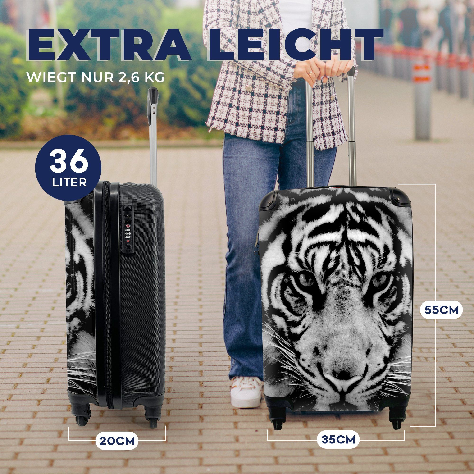 schwarzem schwarz mit 4 weiß, und Rollen, Ferien, Sumatra-Tiger für Reisetasche Hintergrund MuchoWow Handgepäckkoffer rollen, in vor Reisekoffer Handgepäck Trolley,