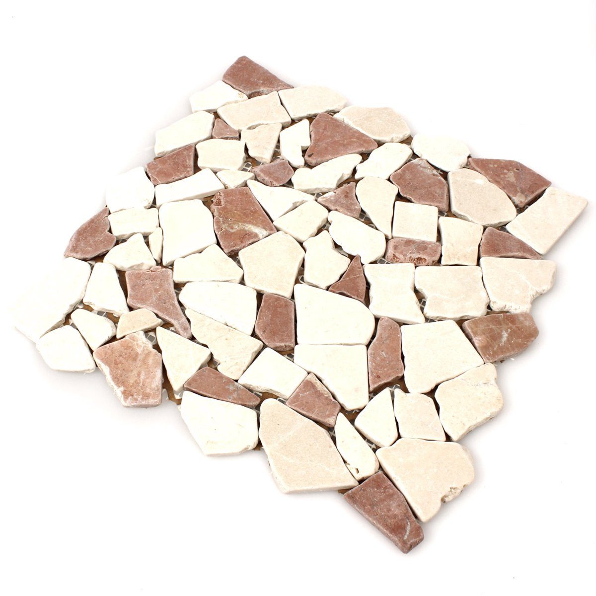 Mosafil Mosaikfliesen Marmor Bruch Naturstein Mosaikfliesen Solares Rosso Verona Botticino, Naturstein-Marmor 30.500x30.500, rot-beige, Verlegefertig auf ein Netz geklebt - Frostsicher - Wasserfest -