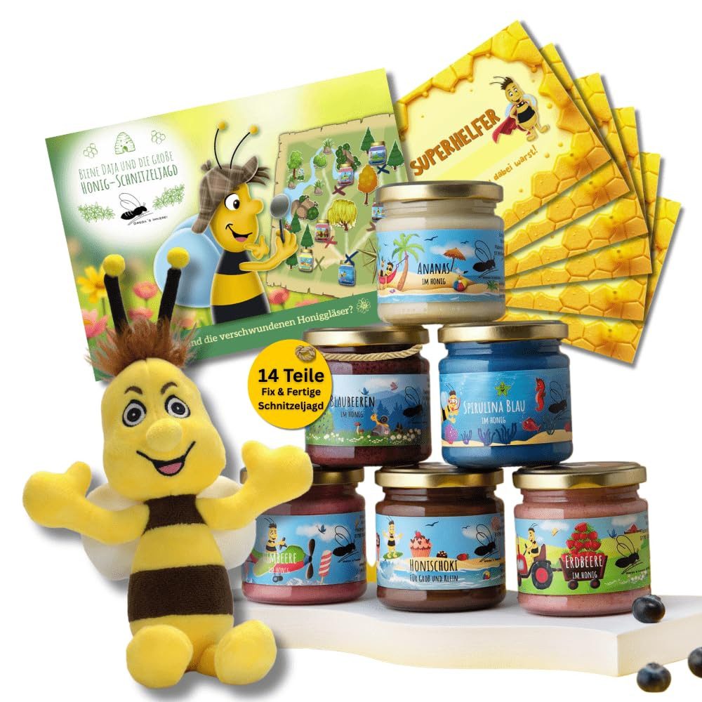 Grega´s Imkerei Honig Kinder Schnitzeljagd mit Biene Daja, 6 x 250 g, (perfekt für die Schatzsuche am Kindergeburtstag Inndor & Outdoor möglich, für Kinder von 3-7 Jahre)