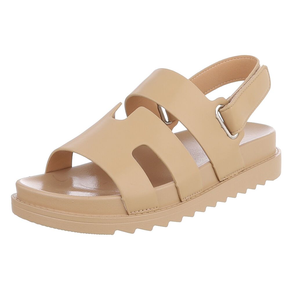 Ital-Design Bequeme Damen Sandalen mit verstellbarem Riemen Riemchensandalette (91512333) Keilabsatz/Wedge Keilsandaletten in Hellbraun