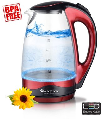 TurboTronic by Z-Line Wasserkocher 2200 Watt Glas Wasserkocher 1,8 Liter mit LED Beleuchtung BPA Frei, 1,8 l, 2200 W