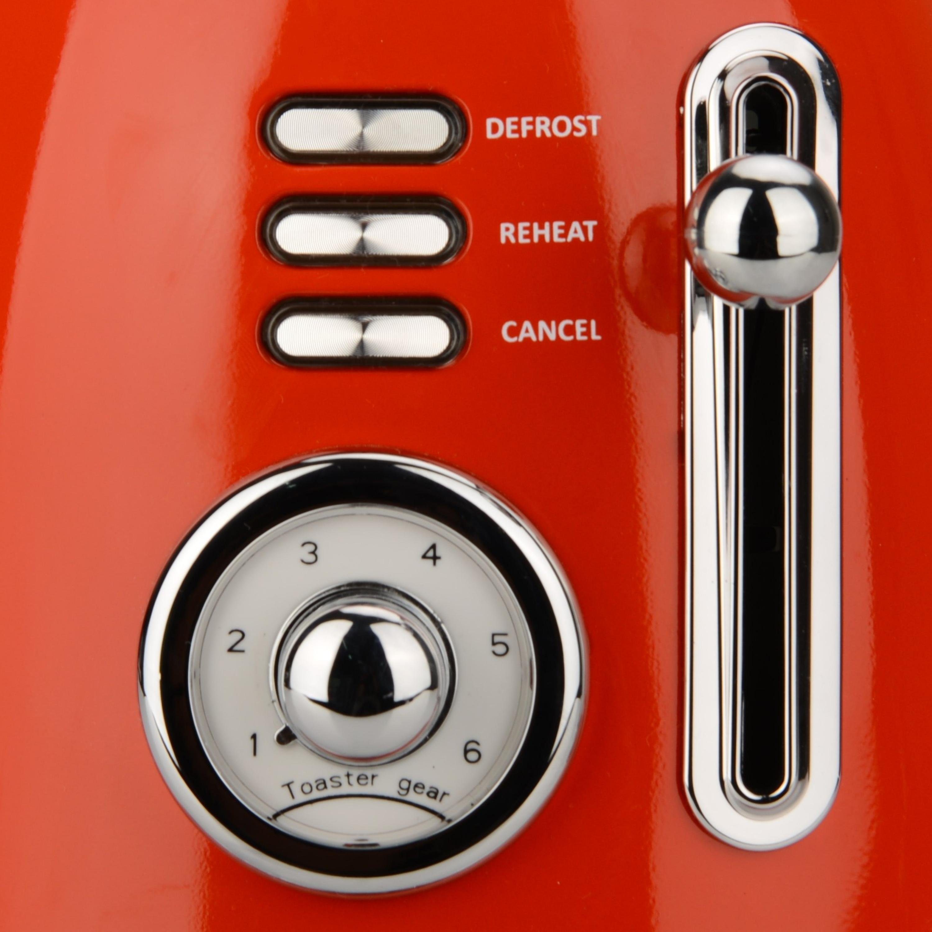 Zilan Toaster ZLN-7040, 2 Schlitze, für 4 Scheiben, 850 W, Rotes Retro-Gehäuse, mit Krümelschublade und Anti-Rutsch-Füßen