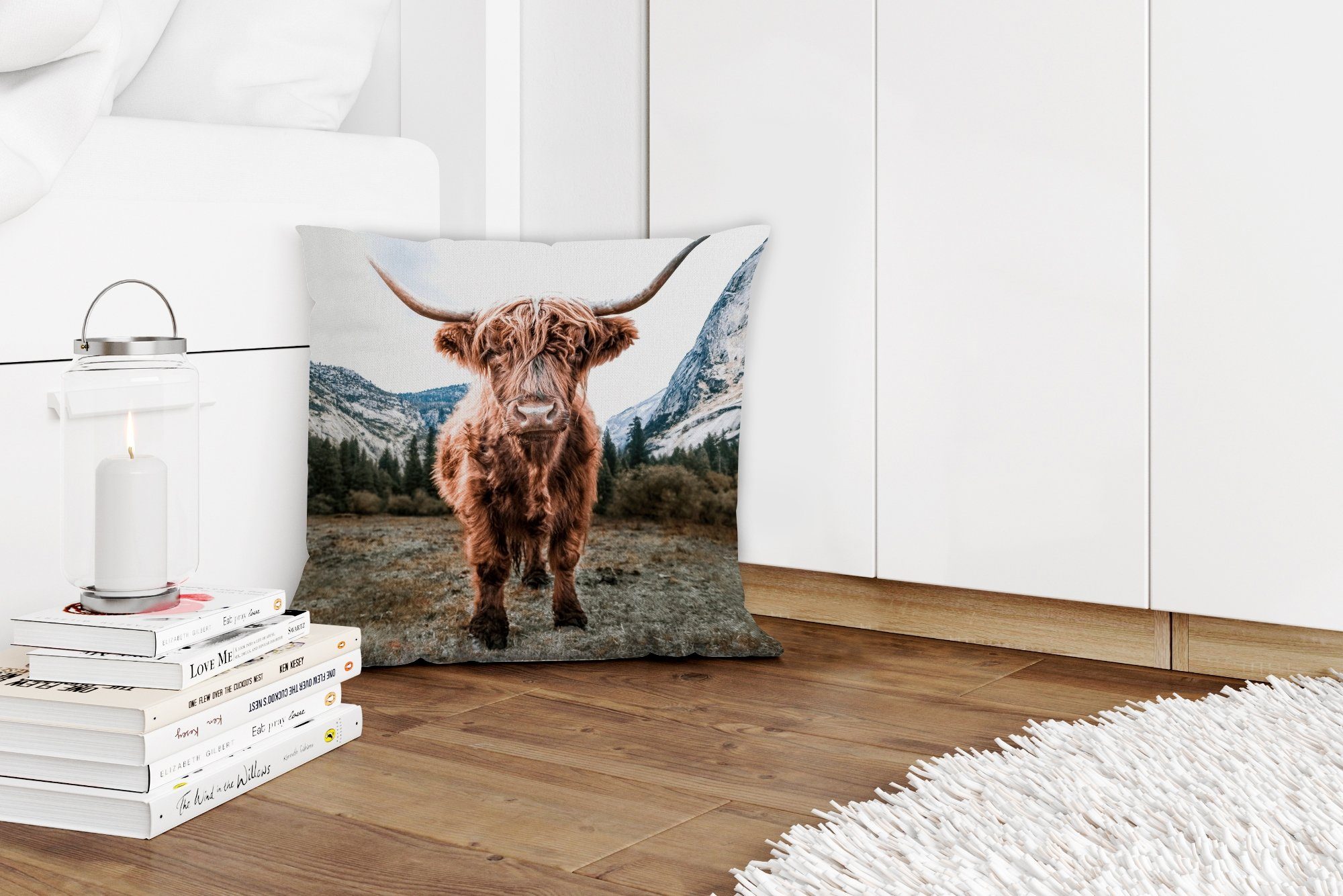 Wohzimmer, Füllung für Berg Dekokissen Zierkissen Sofakissen Tiere, - Schottischer Deko, mit - Highlander MuchoWow Schlafzimmer,