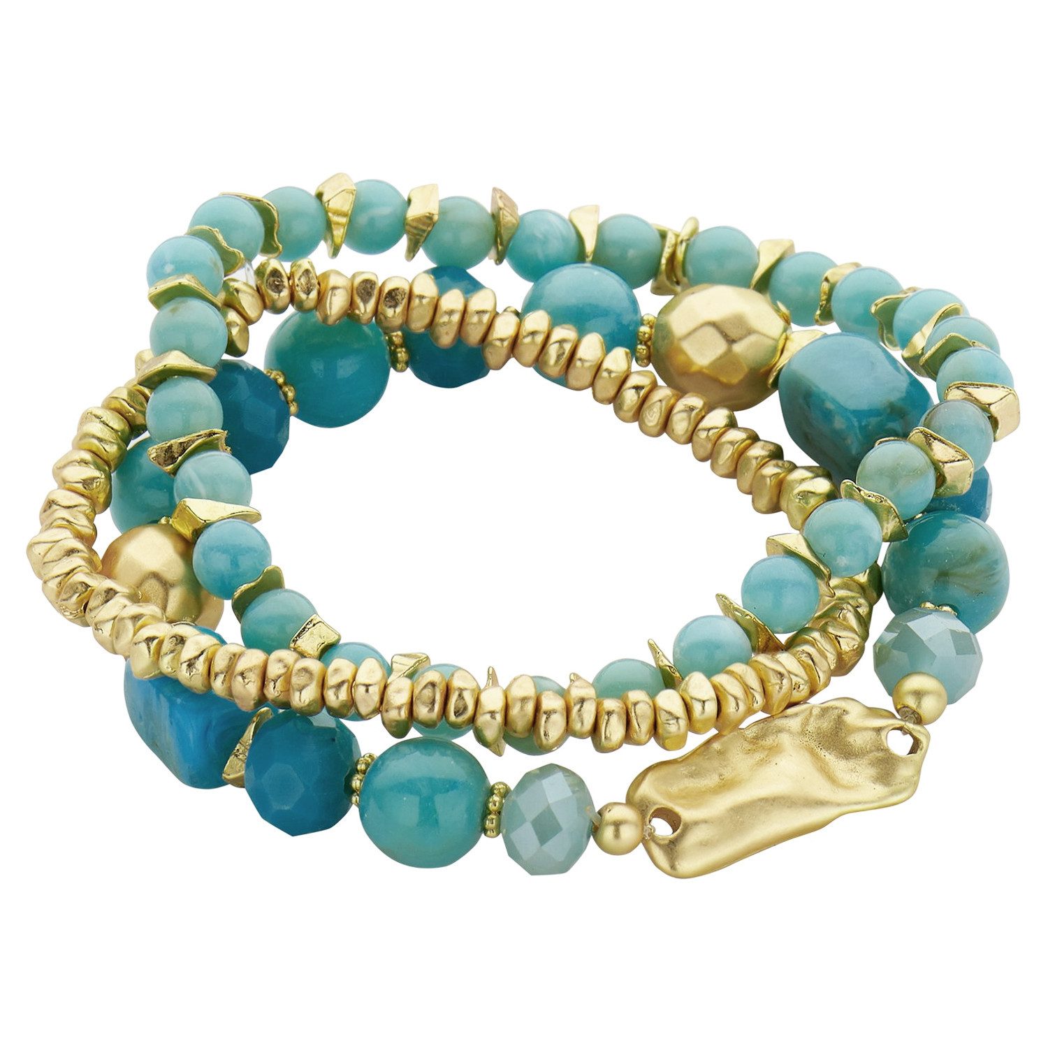 KARMA Perlenarmband Set Damenarmband gold türkis 3 teilig Armschmuck (3-tlg), Armband blau grün Damen Schmuck