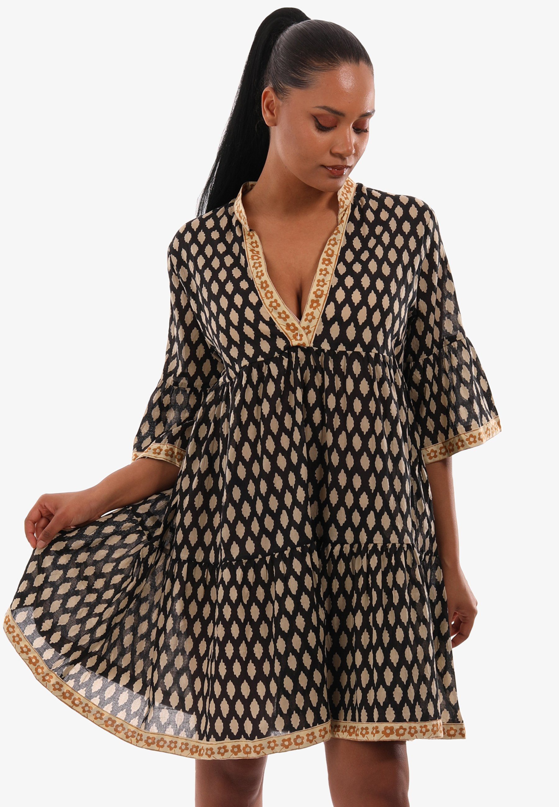 & Kleid Oversized Bequem Tunikakleid und Boho Lässig mit Alloverdruck Style Tunika - YC Fashion