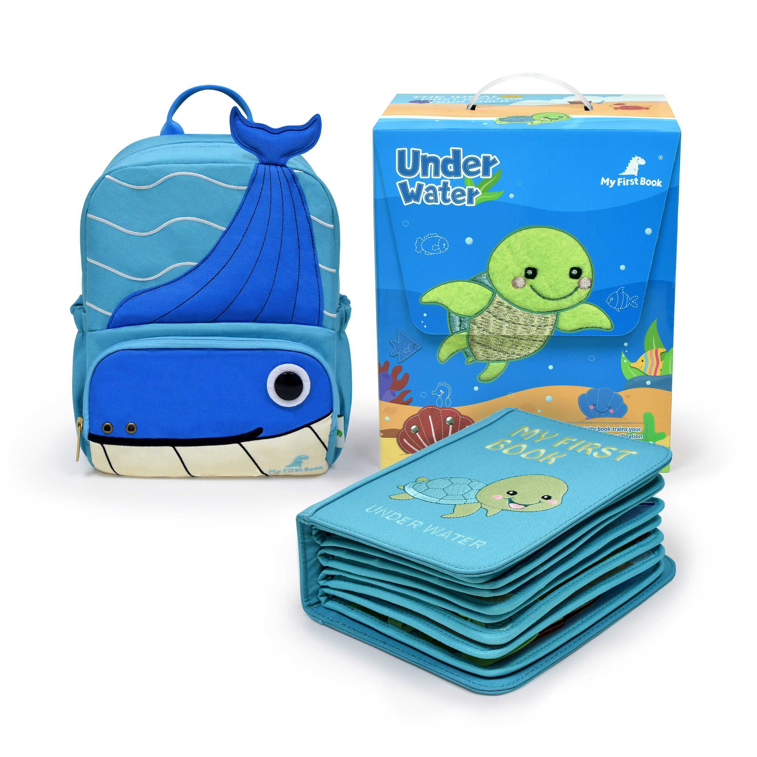 My First Book Lernspielzeug Montessori Quiet Book, Underwater, Set inkl. Rucksack