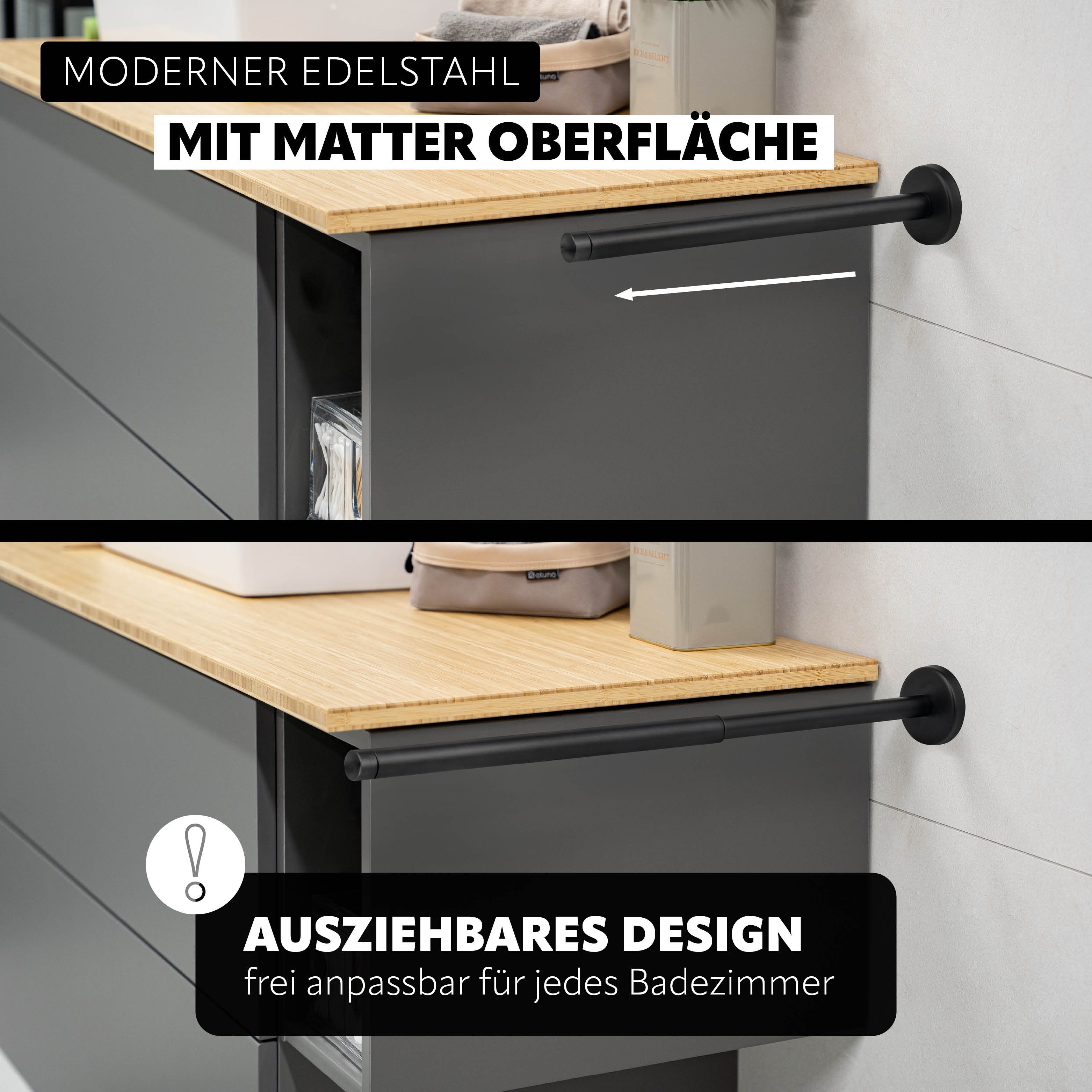 bremermann Teleskop-Handtuchhalter Bad-Serie PIAZZA BLACK - aus Edelstahl matt schwarz – Bild 4 von 5