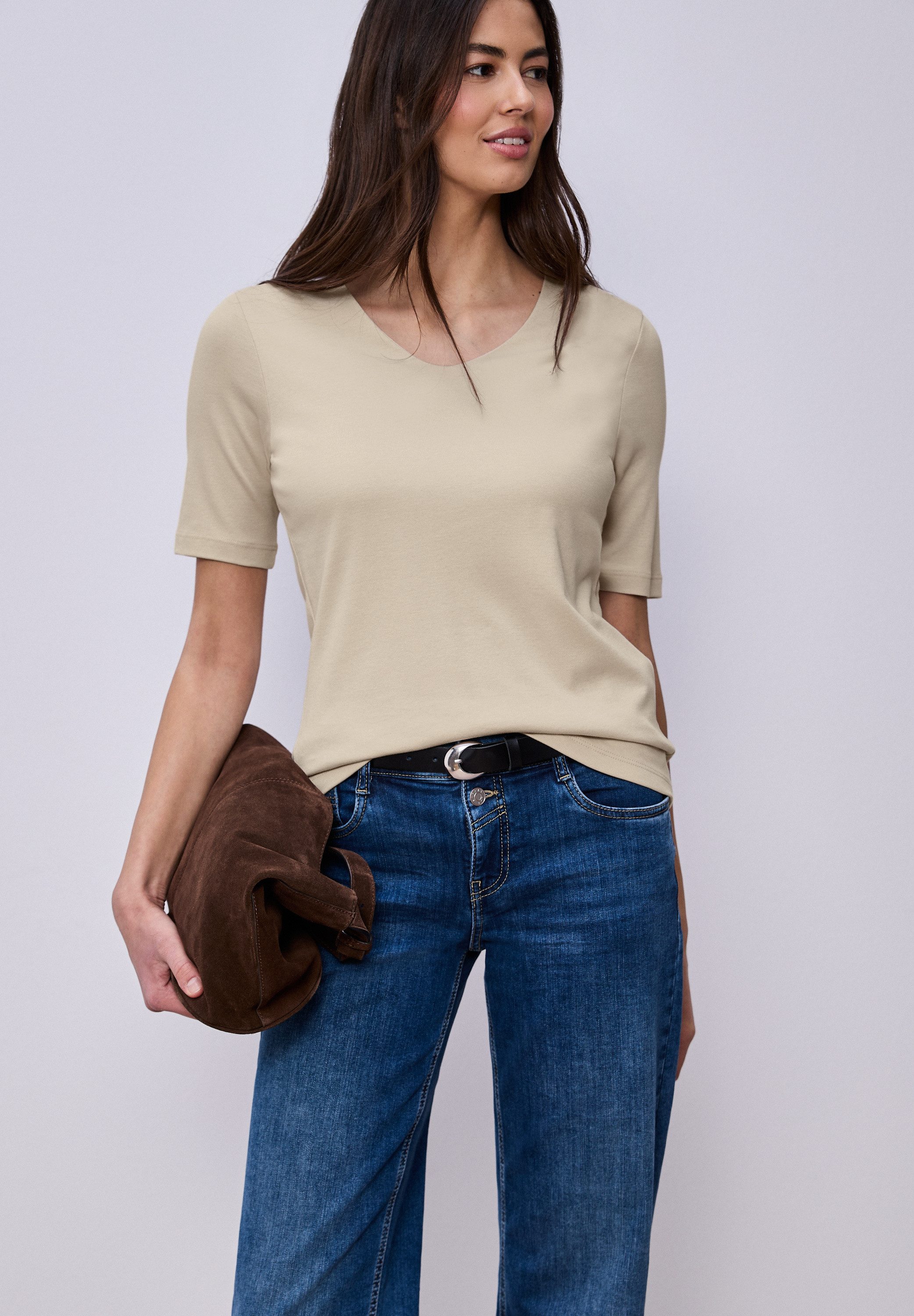 STREET ONE Kurzarmshirt Style Palmira mit tiefem Rundhalsausschnitt günstig online kaufen