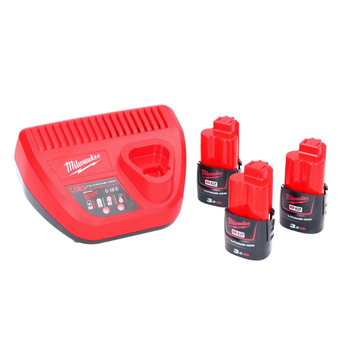 Milwaukee M12 NRG-303 Akku Starter Set 3x 12 V 3,0 Ah / 3000 mAh Li-Ion Akku (Akkupacks