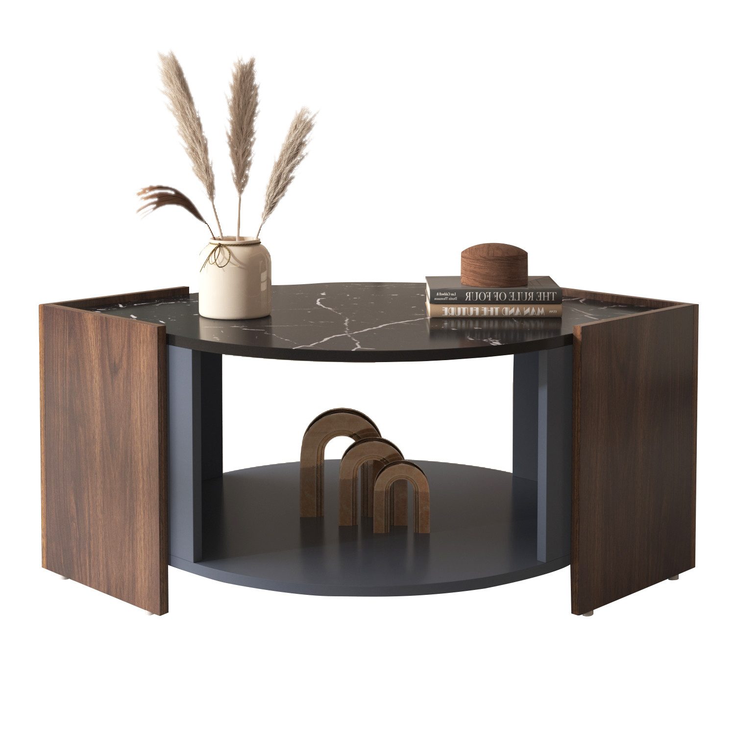 Couchtisch Ambiente Satztisch Marmor-Walnuss, 2 in 1