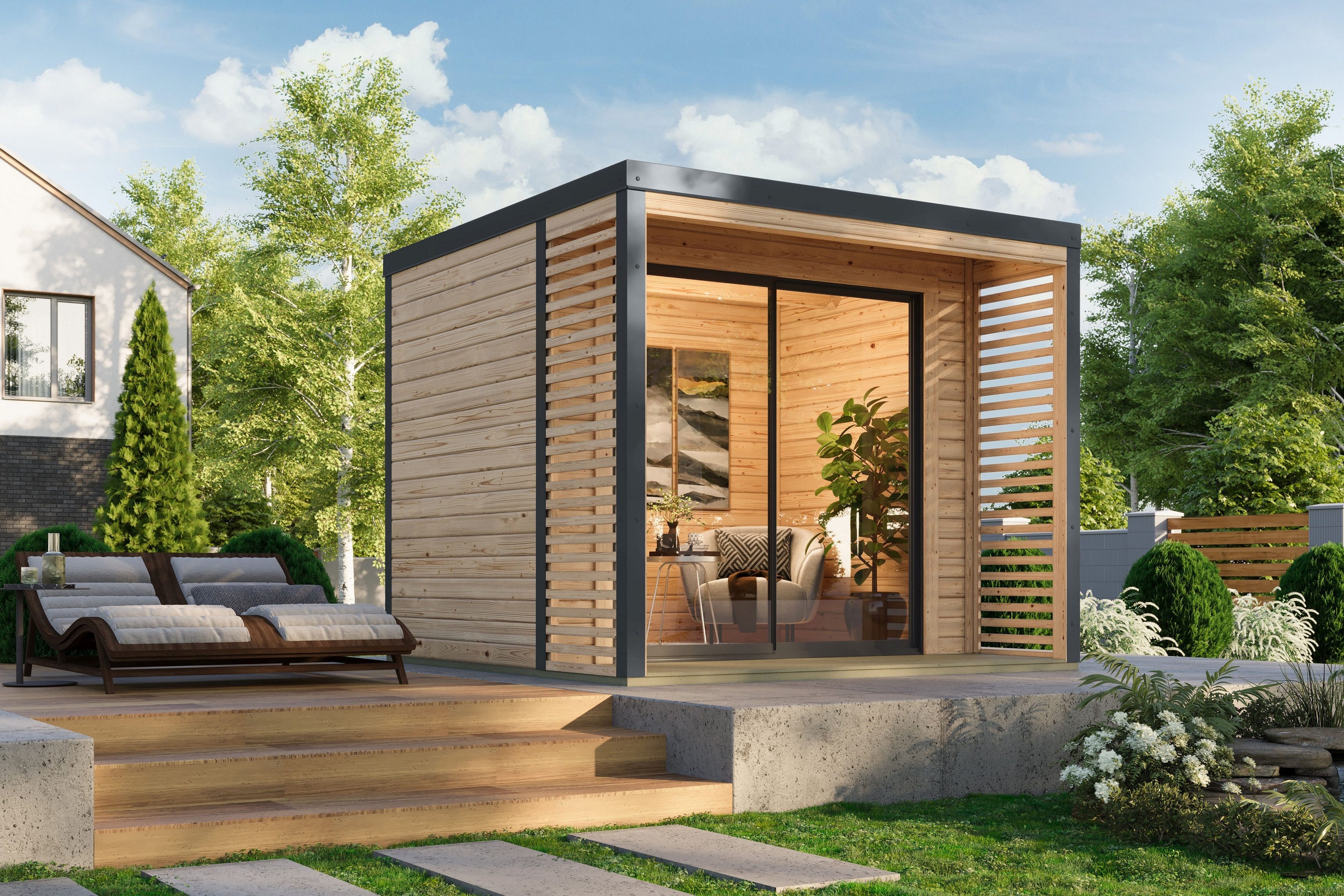Karibu Gartenhaus Gerätehaus Holzhaus Sacramento, BxT: 276x276 cm, 38mm Wandstärke,nordische Fichte, Made in Germany