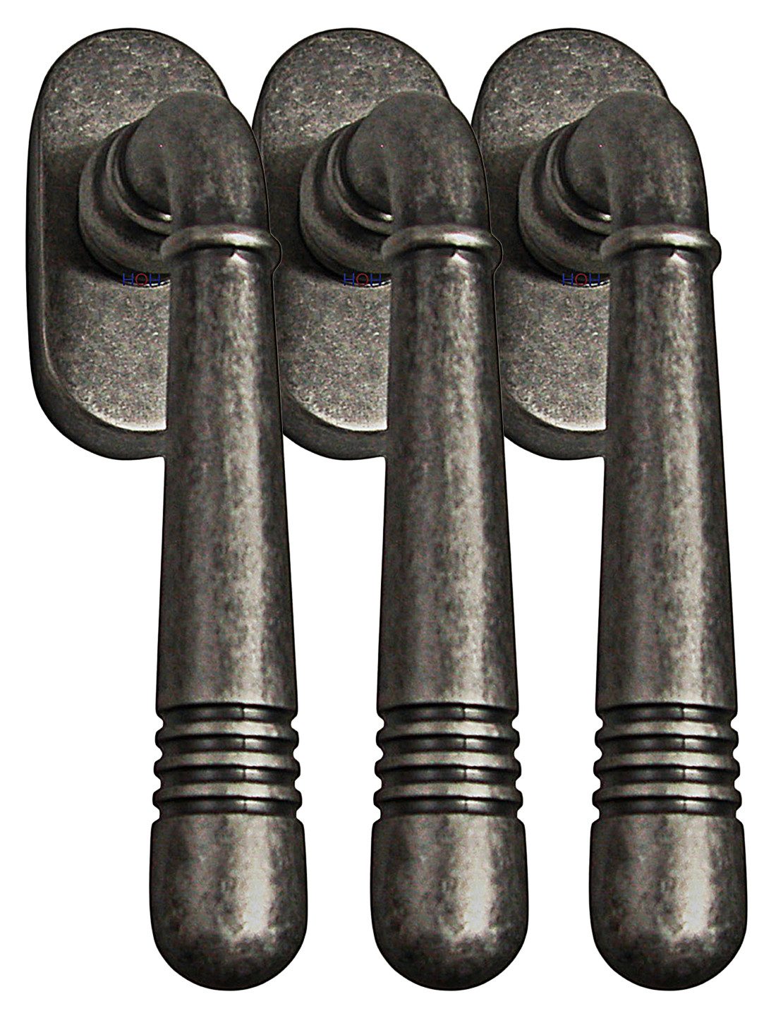 Fenstergriff Fenstergriff Set 3 x FG Helena 1675 Antik Grau Fensterbeschlag, 3 x FG Helena Antik Grau, L: 12.4 cm, 45 Grad Rasterung