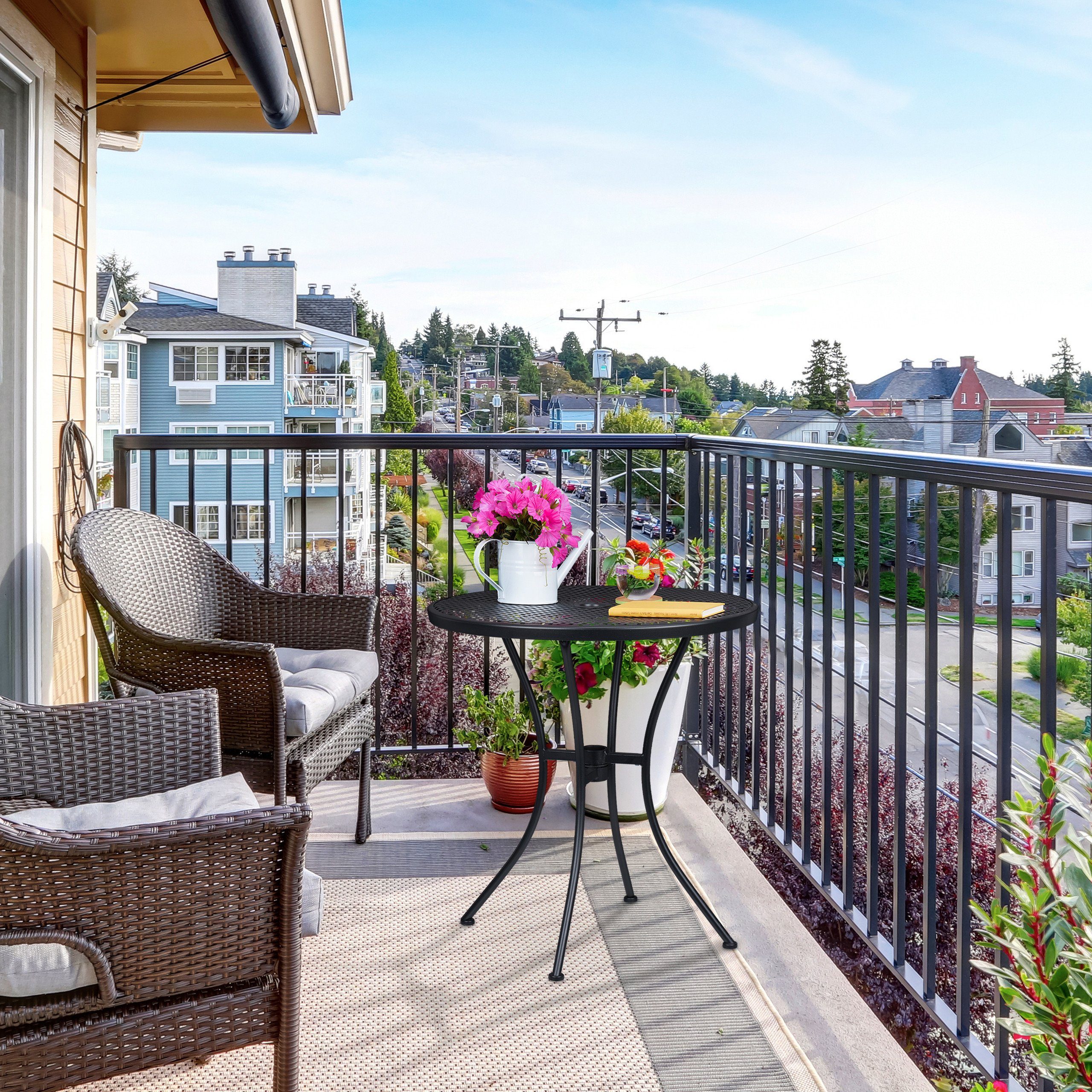 relaxdays Gartentisch mit Schirmloch schwarz günstig online kaufen