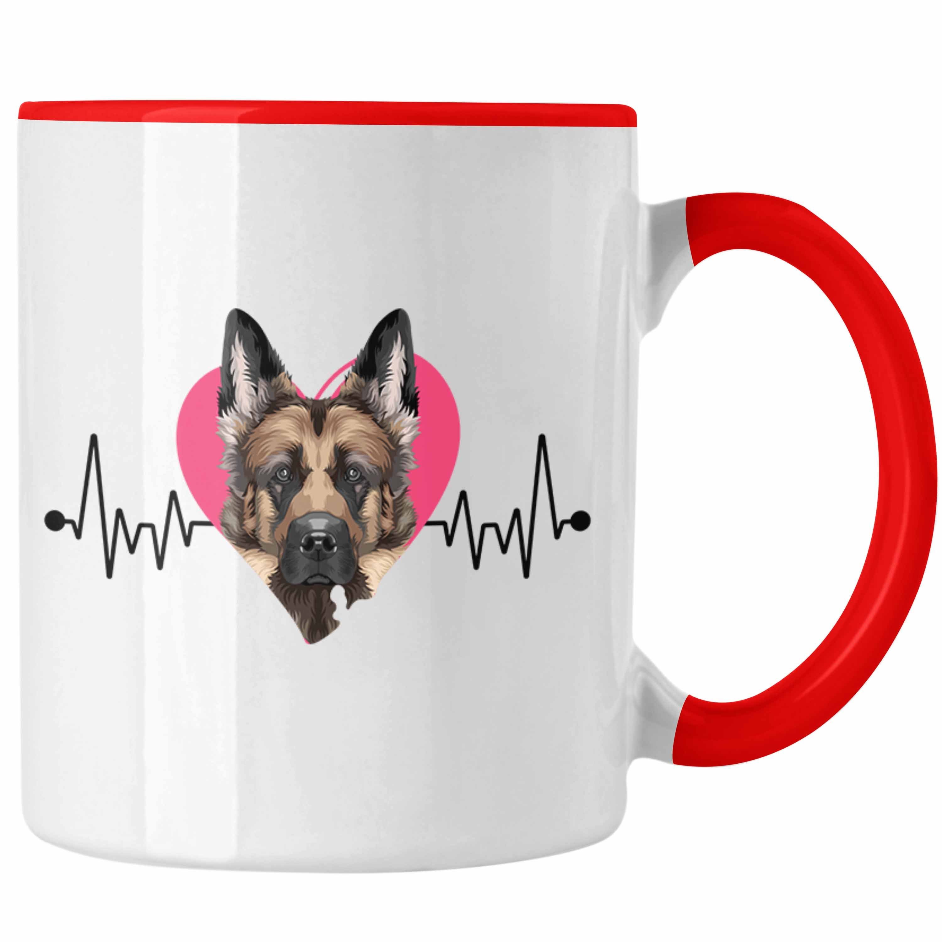 Trendation Tasse Schäferhund Besitzer Tasse Geschenk Lustiger Spruch Geschenkidee Herzs Rot