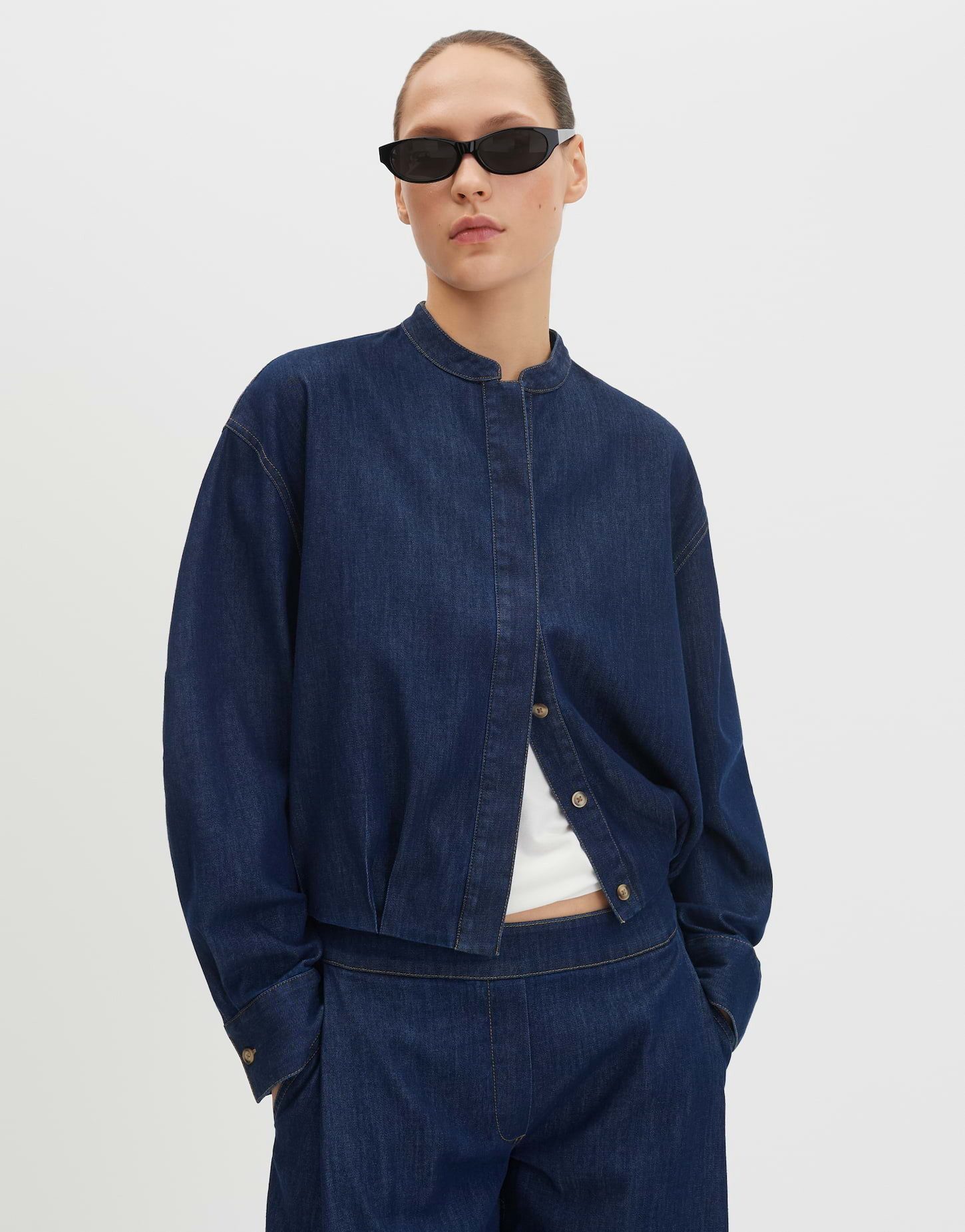 someday Jeansblazer Narma aus Denim im Blousonstil Mit verdeckter Leiste und voluminösen Ärmeln