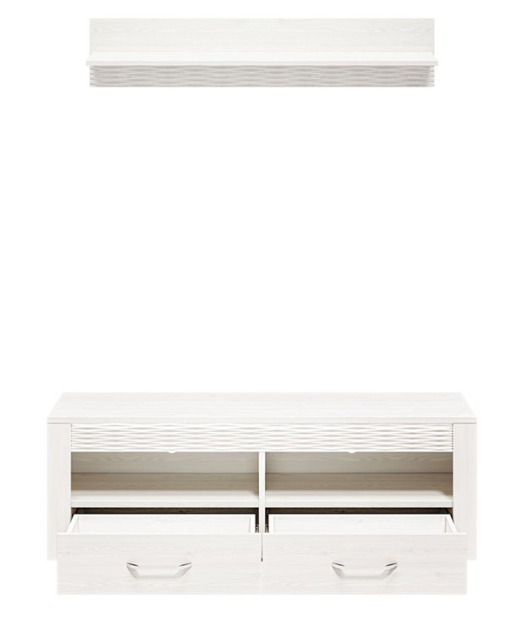 geriffelte dekorative Lowboard+Wandregal), 2-tlg., mit LED-Hintergrundbeleuchtung, Schubladen MDF-Absetzungen Clermont, Feldmann-Wohnen Wohnzimmer-Set (Set, Vollauszug,