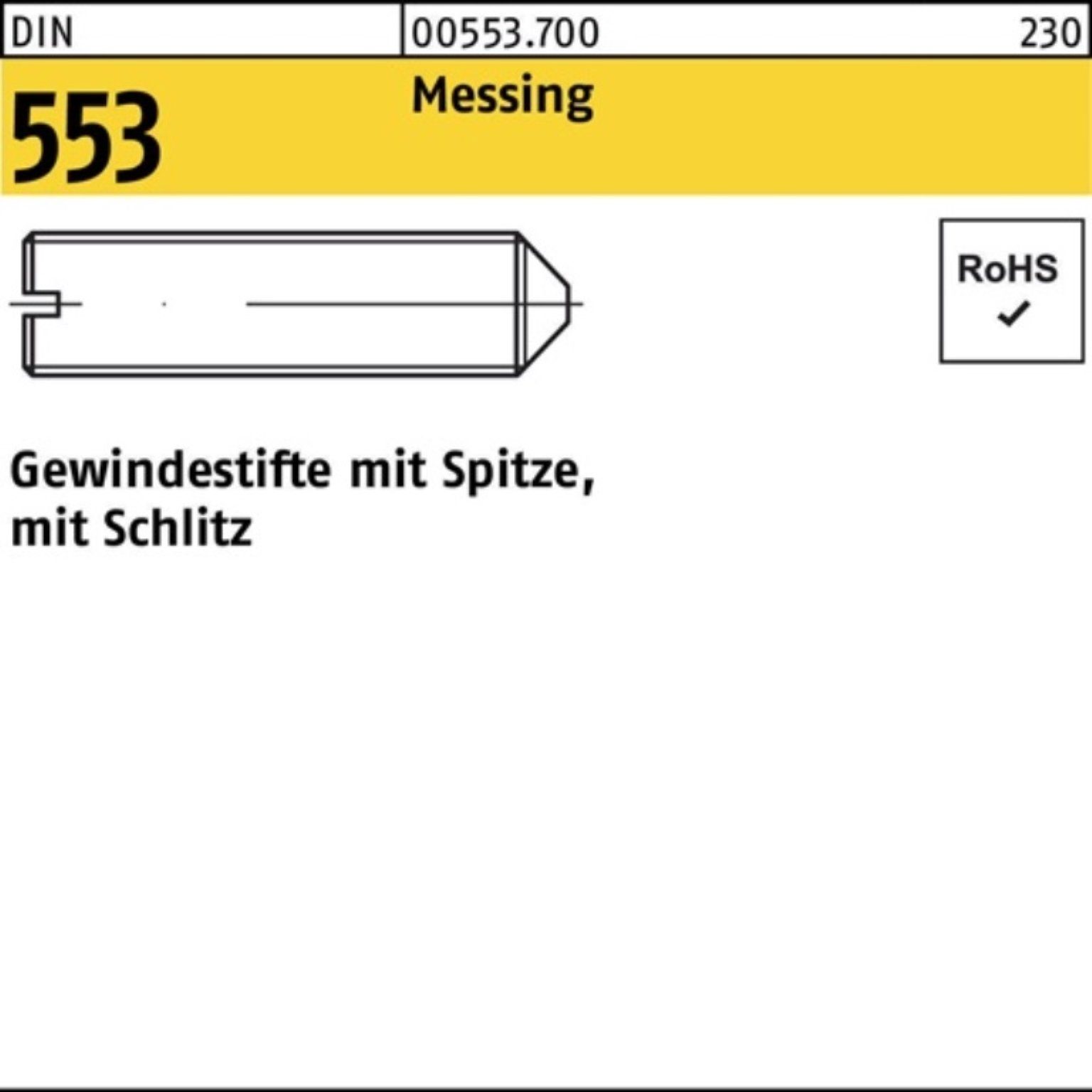 Reyher Gewindebolzen 100er Pack Gewindestift DIN 553 Schlitz/Spitze M3x 5 Messing 100 Stüc