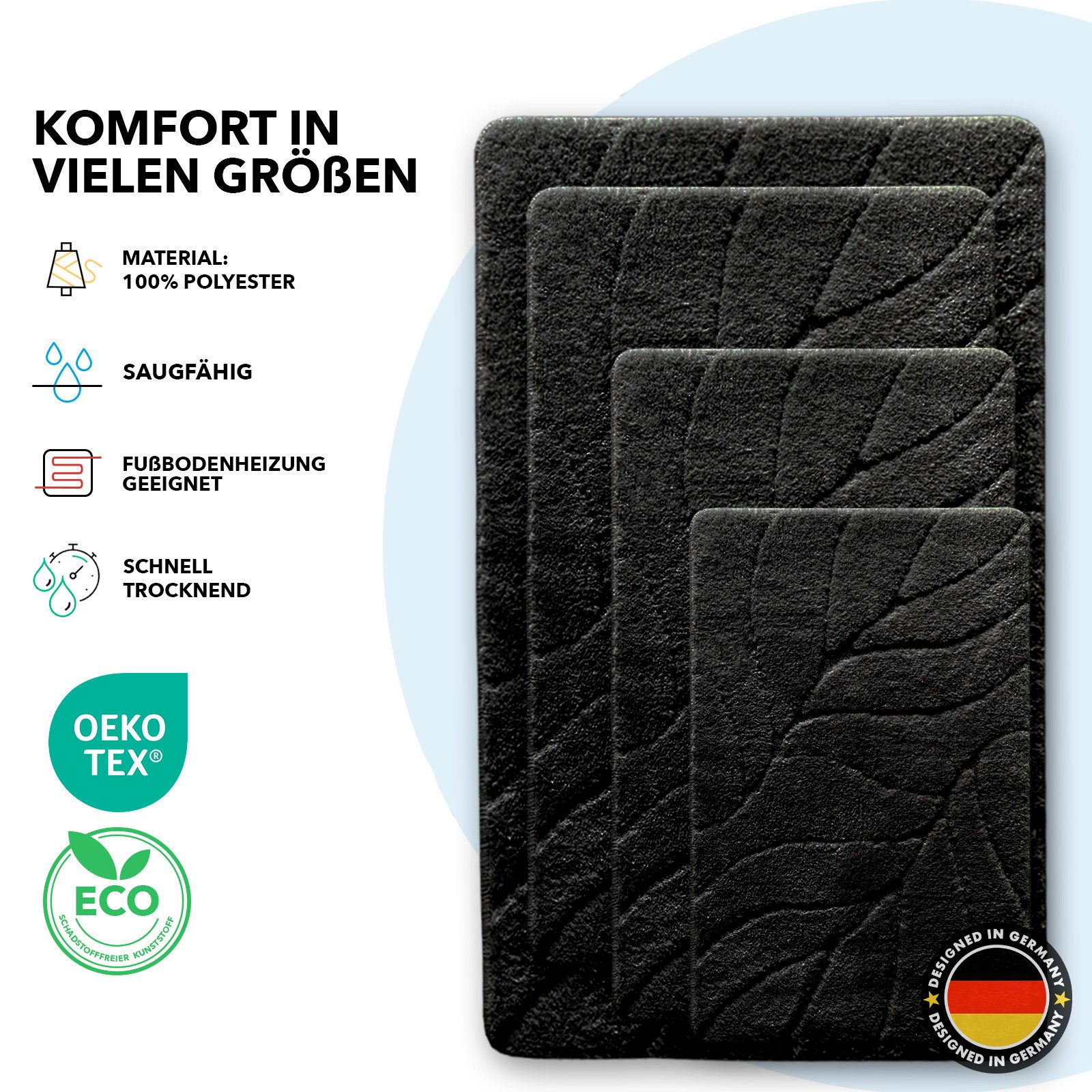 Kubus Duschmatte Elara, Badematte mit Blattstruktur, Polyester, Verschiedene Farben und Größen