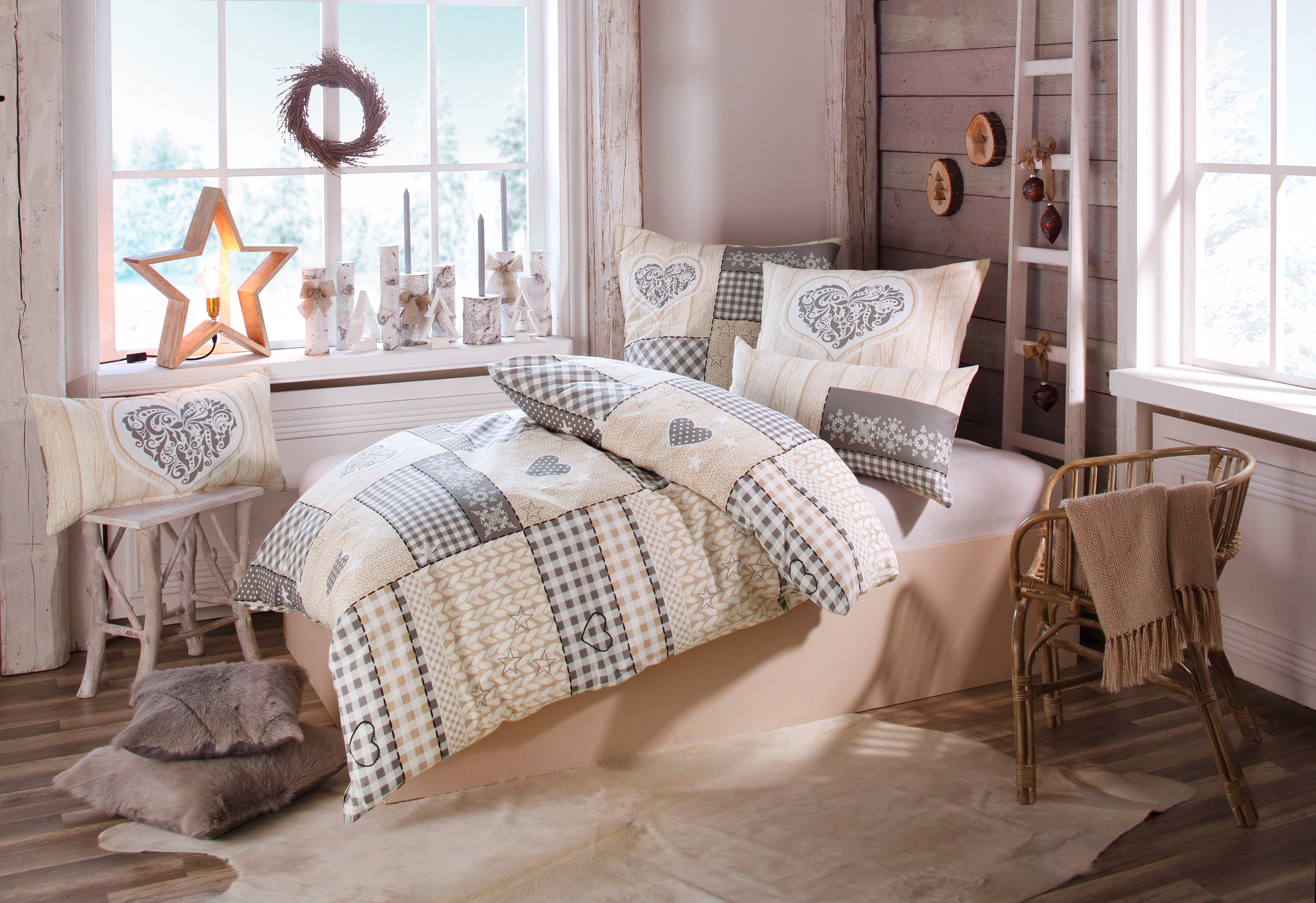 my home Bettwäsche Janina in Gr. 135x200 oder 155x220 cm, Biber, 2 teilig, günstig online kaufen