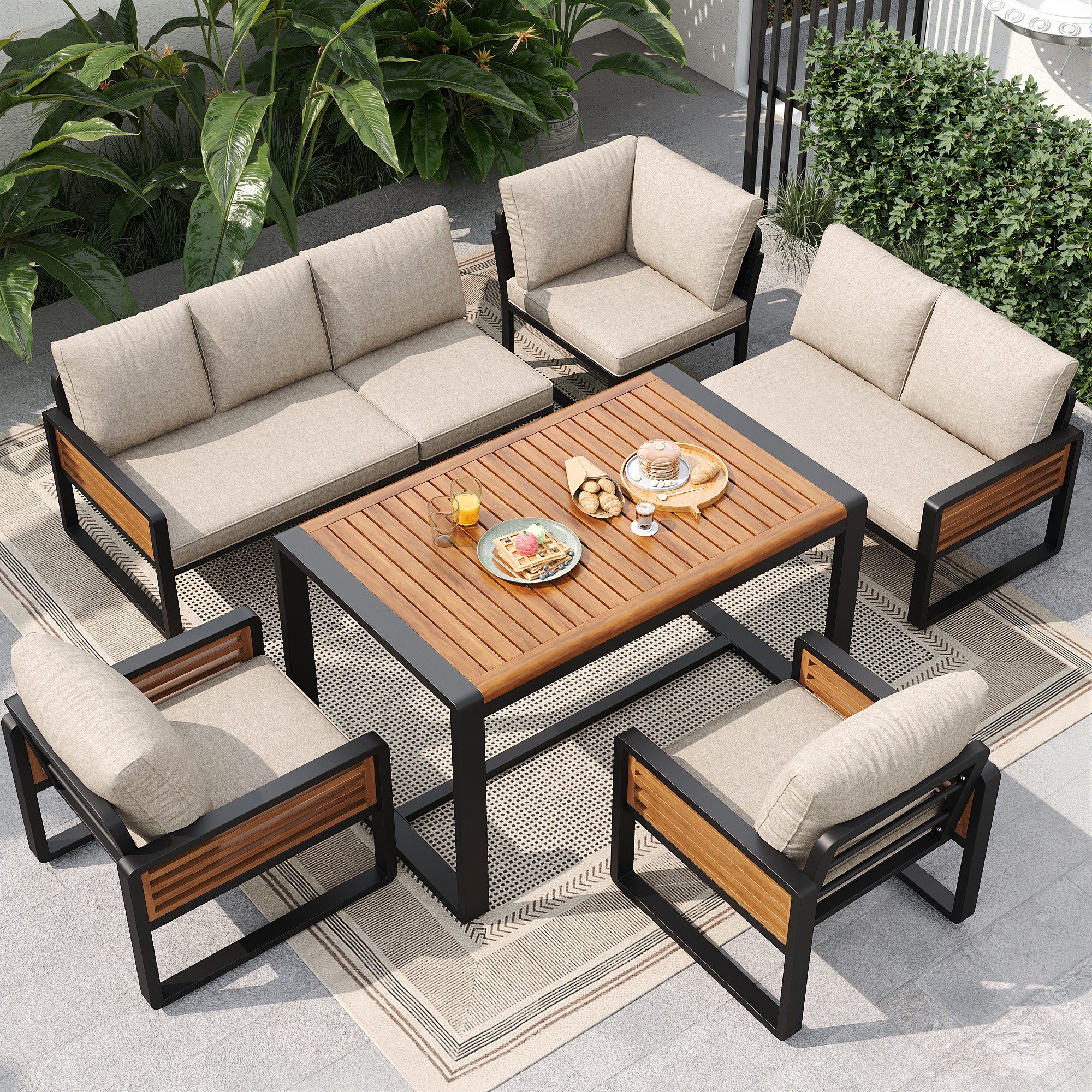 MODFU Gartenlounge-Set Möbelset für 8 Personen, (verstellbare Beine, alle Sitz- und Rückenkissen inklusive, 1-tlg)