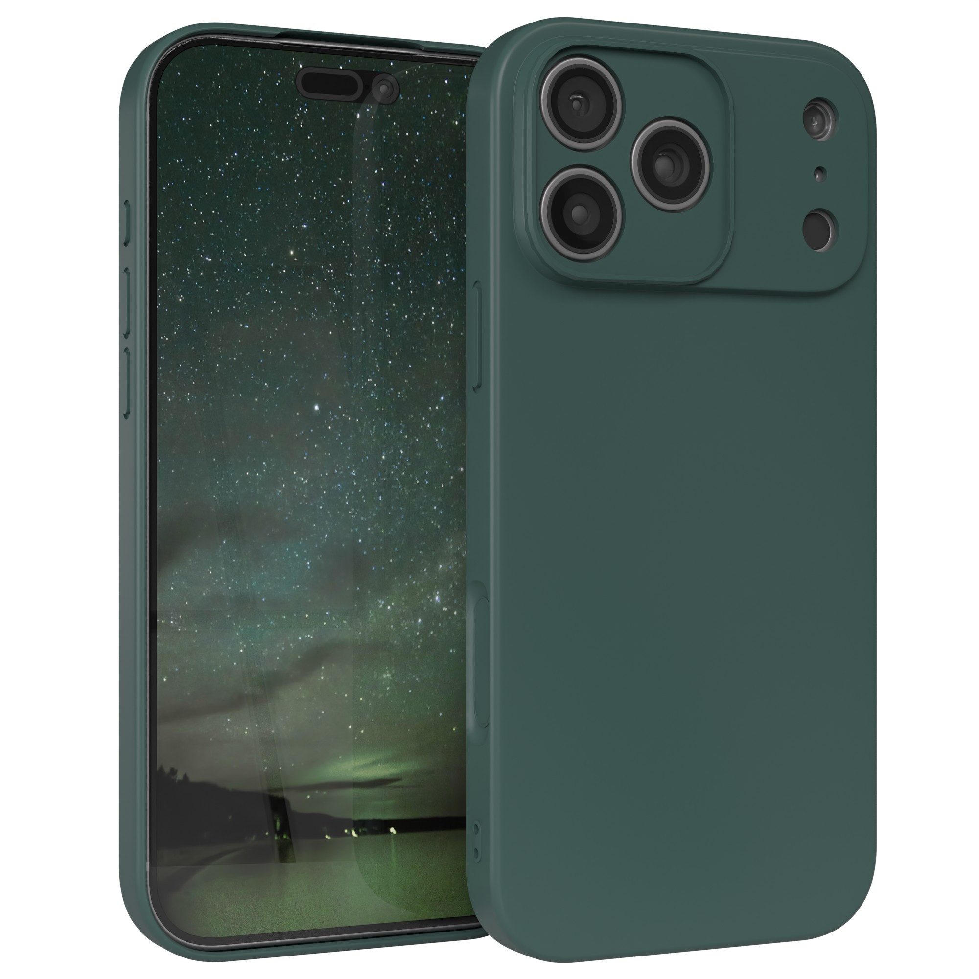 EAZY CASE Handyhülle für Apple iPhone 17 Pro Max Hülle Silikon 6,9 Zoll, Silikon Schutzhülle mit Kameraschutz kratzfestes Bumper Nachtgrün