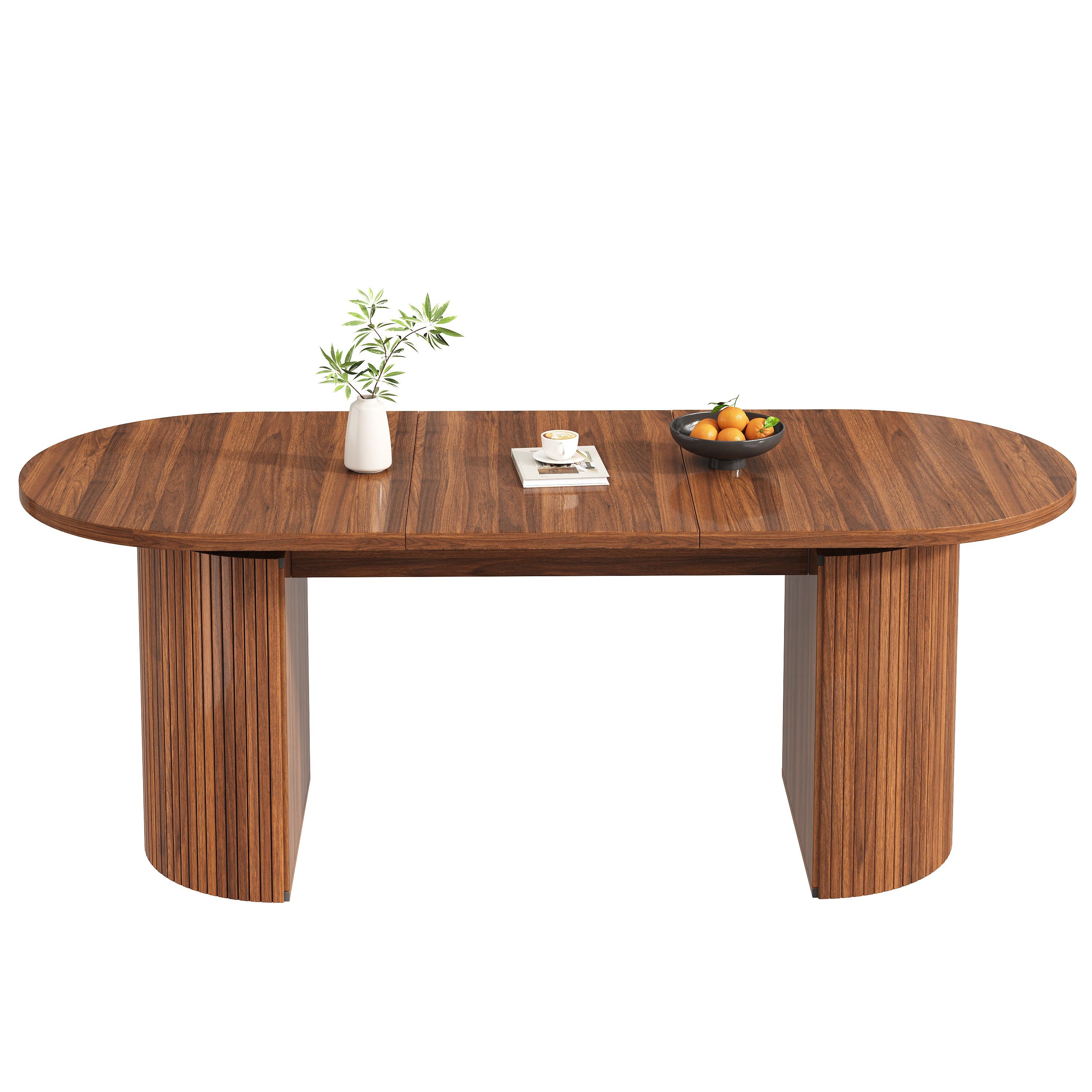 Flieks Esstisch ovaler Küchentisch mit ausziehbarer Tischplatten in Holzoptik (Länge 120-160/T80/H76 cm, 1-St., 1 Tisch), erweiterbarer Esszimmertisch mit versteckter Stauraum Walnussholzfarbe