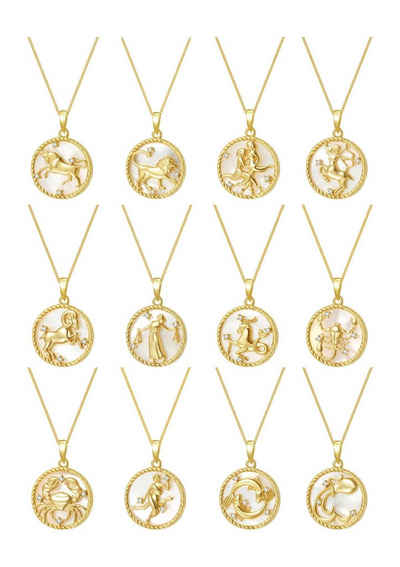 Hey Happiness Silberkette »Mit Sternzeichen Anhänger«, Tierkreiszeichen Charm Kette Horoskop Halskette mit Zirkonia 18K Gold plattiert