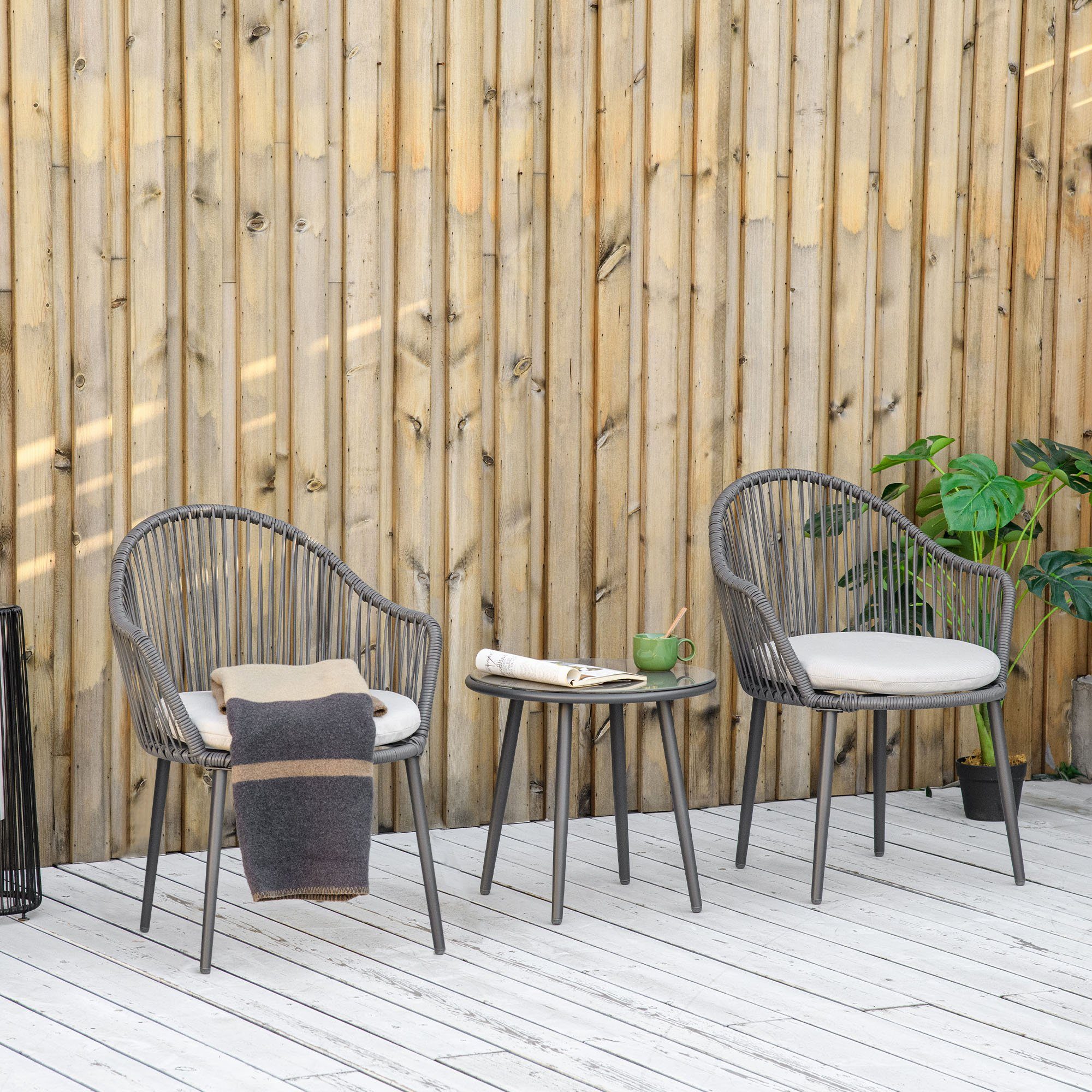 Outsunny Sitzgruppe Rattan Gartenmöbel-Set mit 2 Gartenstühlen, Beistelltis günstig online kaufen