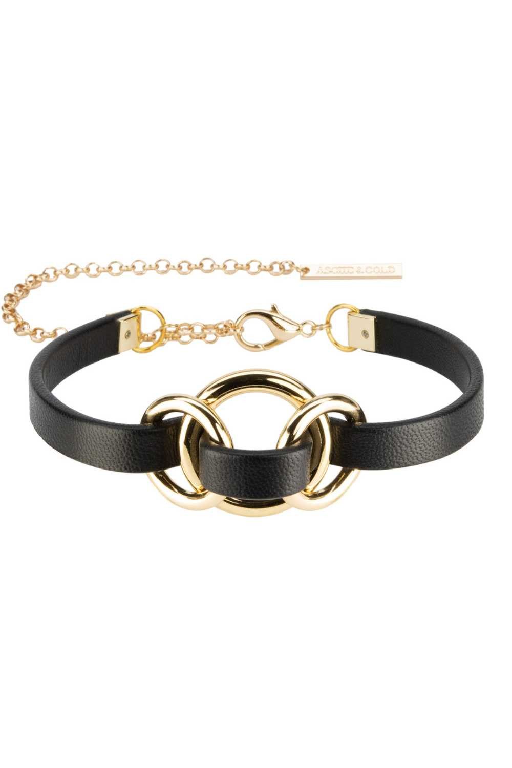 Valentinstagsgeschenk Asche & Gold Choker Alodie Lederhalsband handgerfertigt schwarz/gold, schwarz/gold