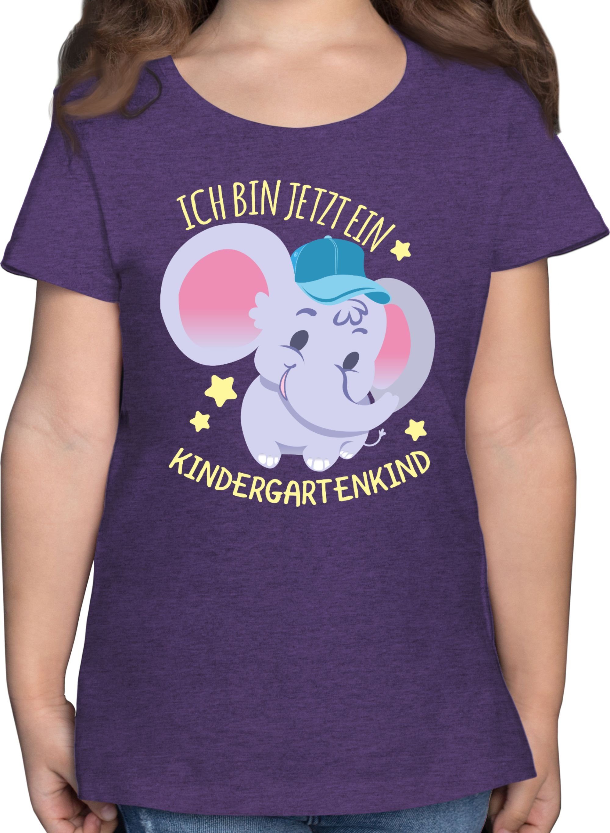 Shirtracer T-Shirt ich bin jetzt ein Kindergartenkind - Süßer Elefant Hallo Kindergarten 2 Lila Meliert