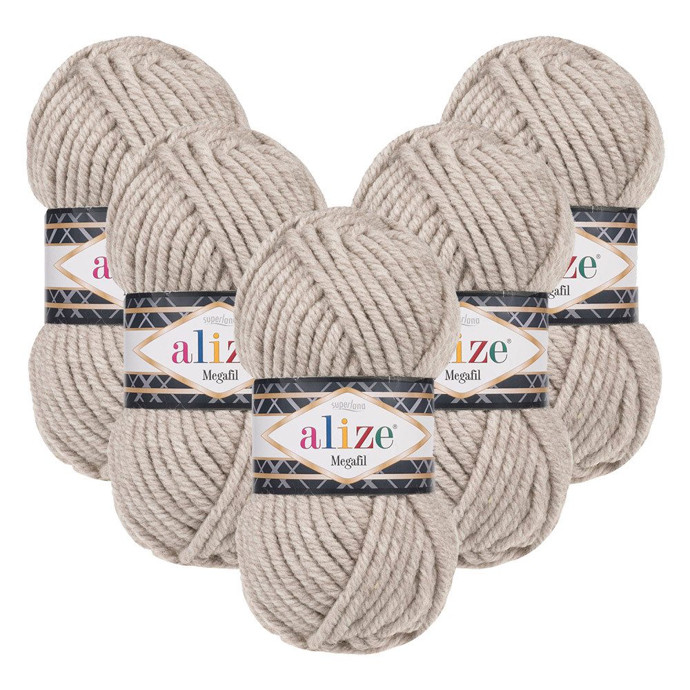 Alize 5 x ALIZE Superlana Megafil Häkelwolle, 55 m, Super Bulky,Handstrickgarn,Häkeln