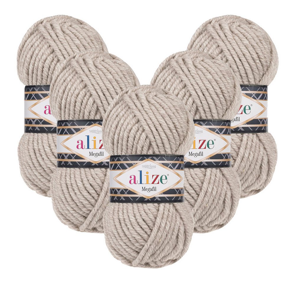 Alize 5 x ALIZE Superlana Megafil Häkelwolle, 55 m, Super Bulky,Handstrickgarn,Häkeln