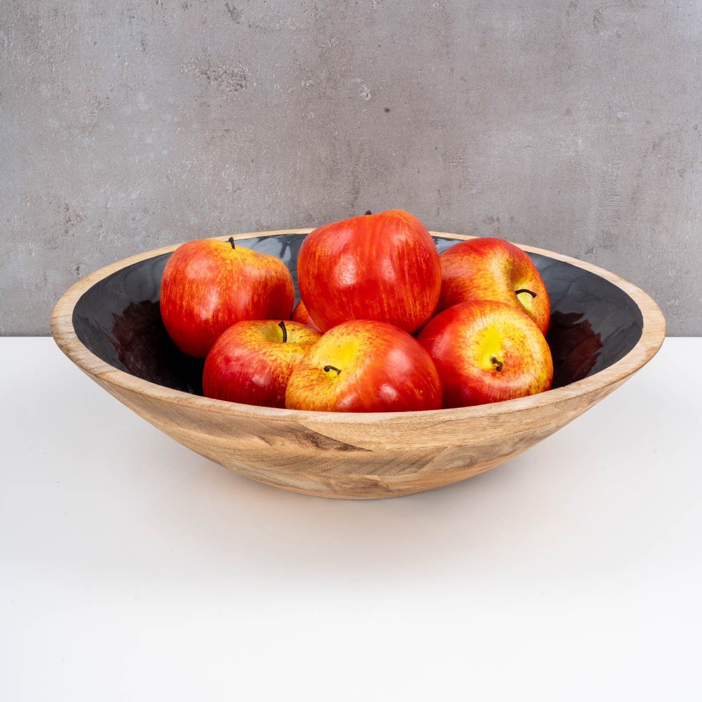 Levandeo® Dekoschale, Schüssel 35cm Mango Holz Grau Perlmutt Emaille Schale Bowl